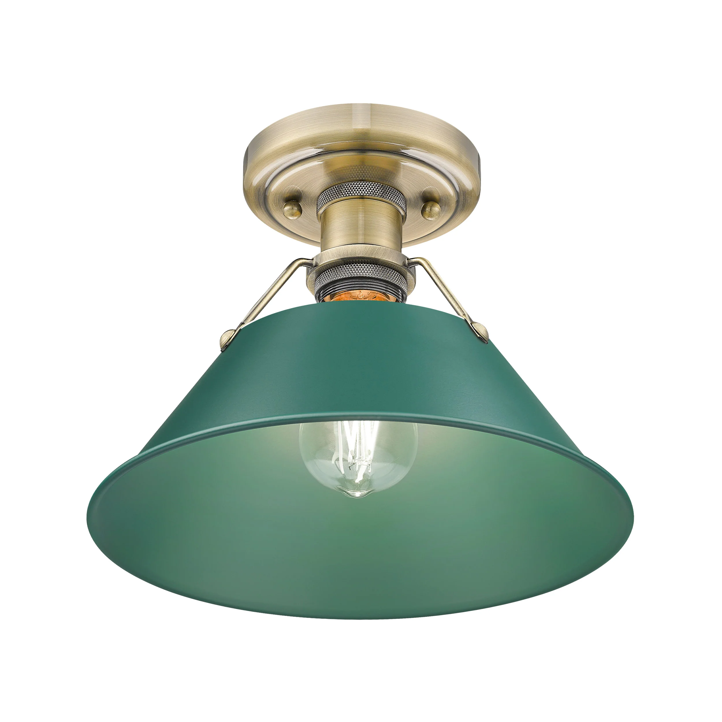 Orwell 1-light Flush Mount in Aged Brass and Pine Green shade - Image 2