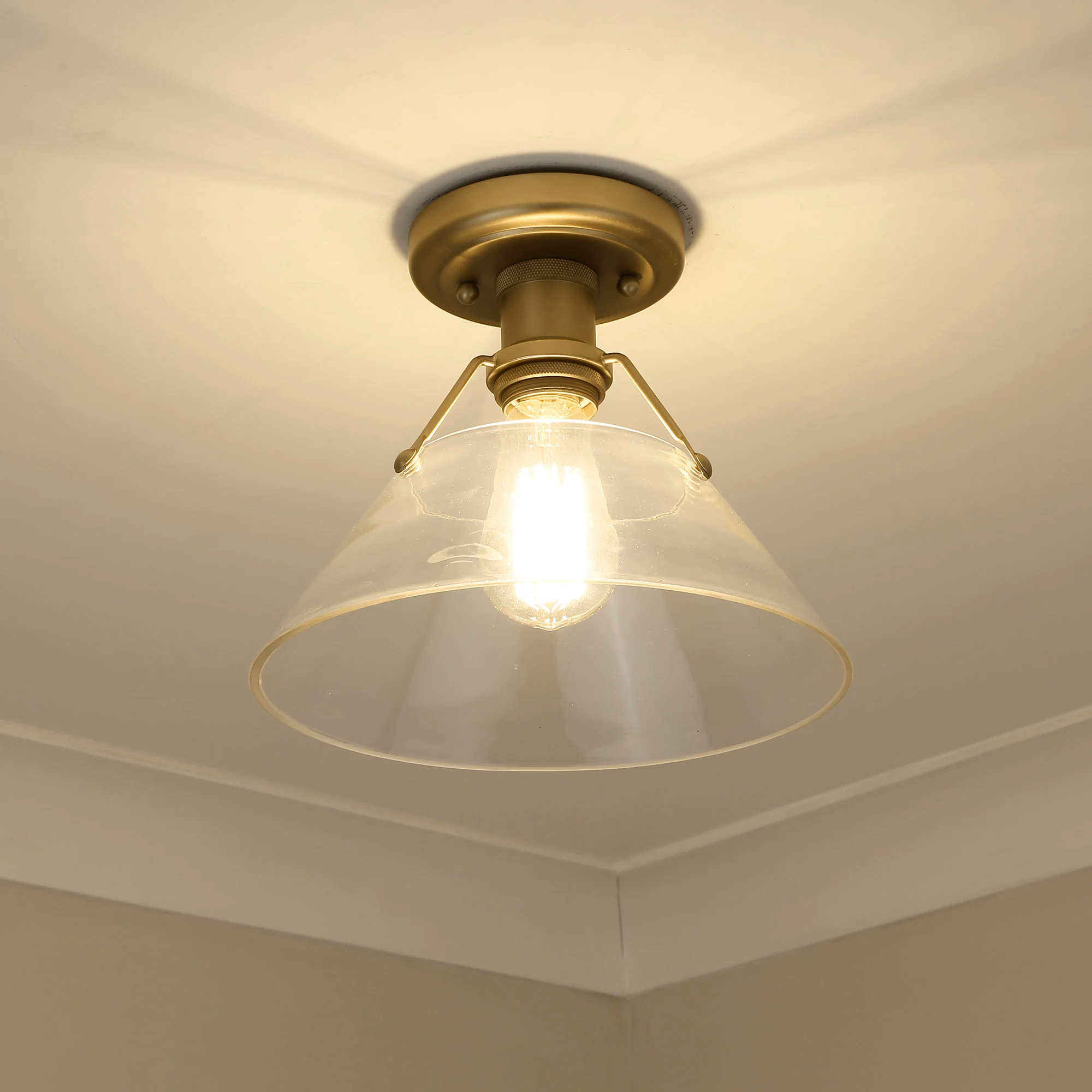 Orwell 1-light Flush Mount in Brushed Champagne Brass and Clear Glass - Image 3