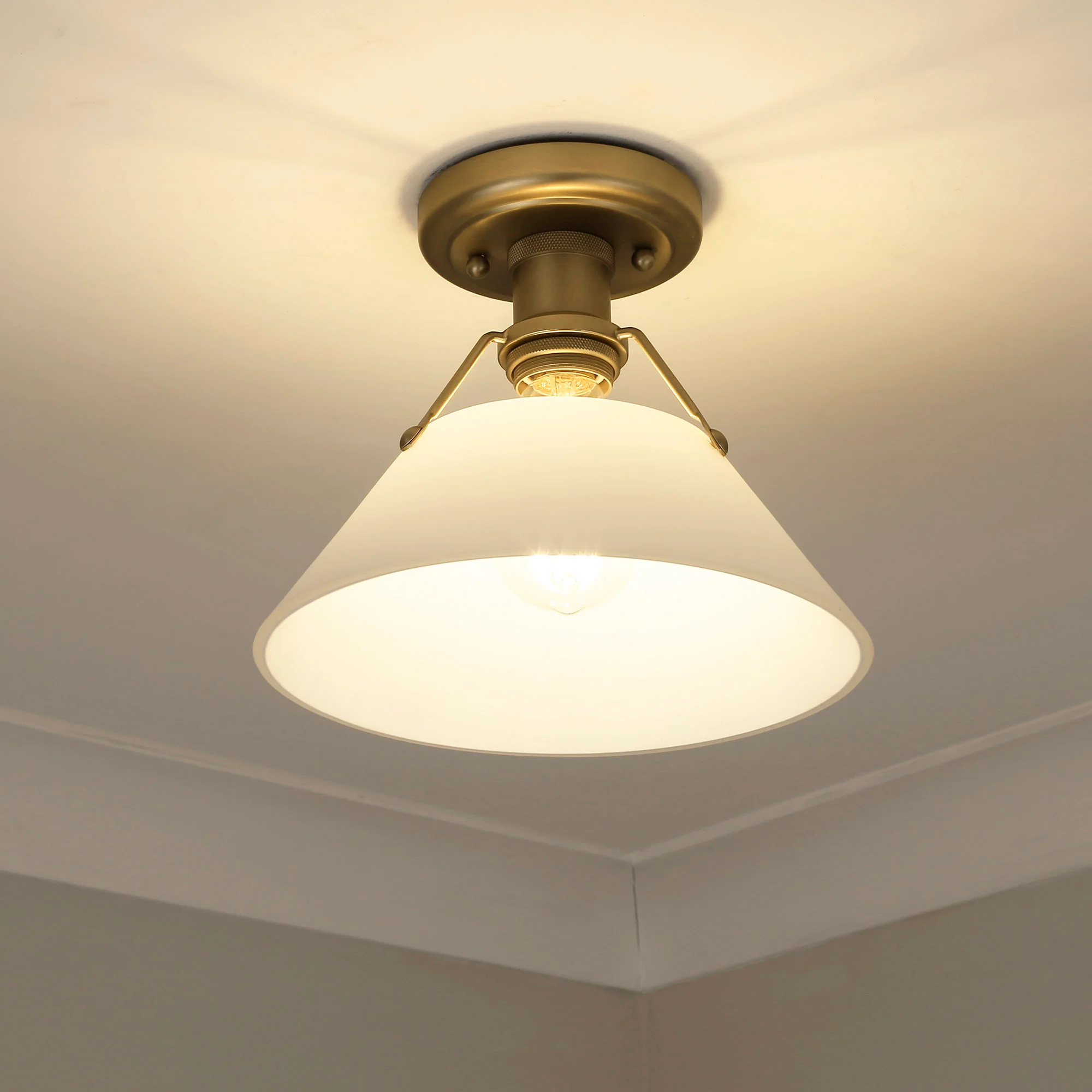 Orwell 1-light Flush Mount in Brushed Champagne Brass and Opal Glass - Image 3