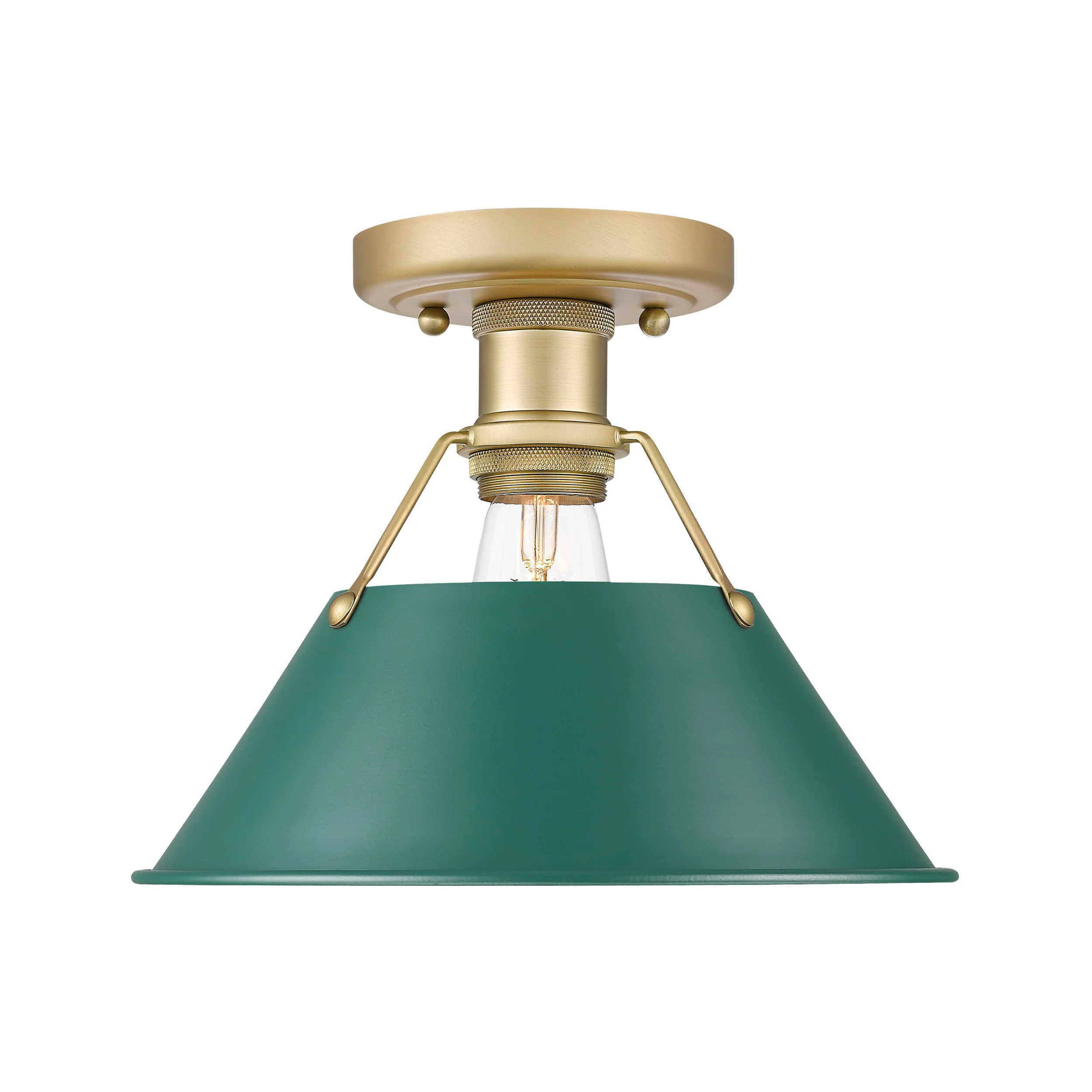 Orwell 1-light Flush Mount in Brushed Champagne Brass and Pine Green shade