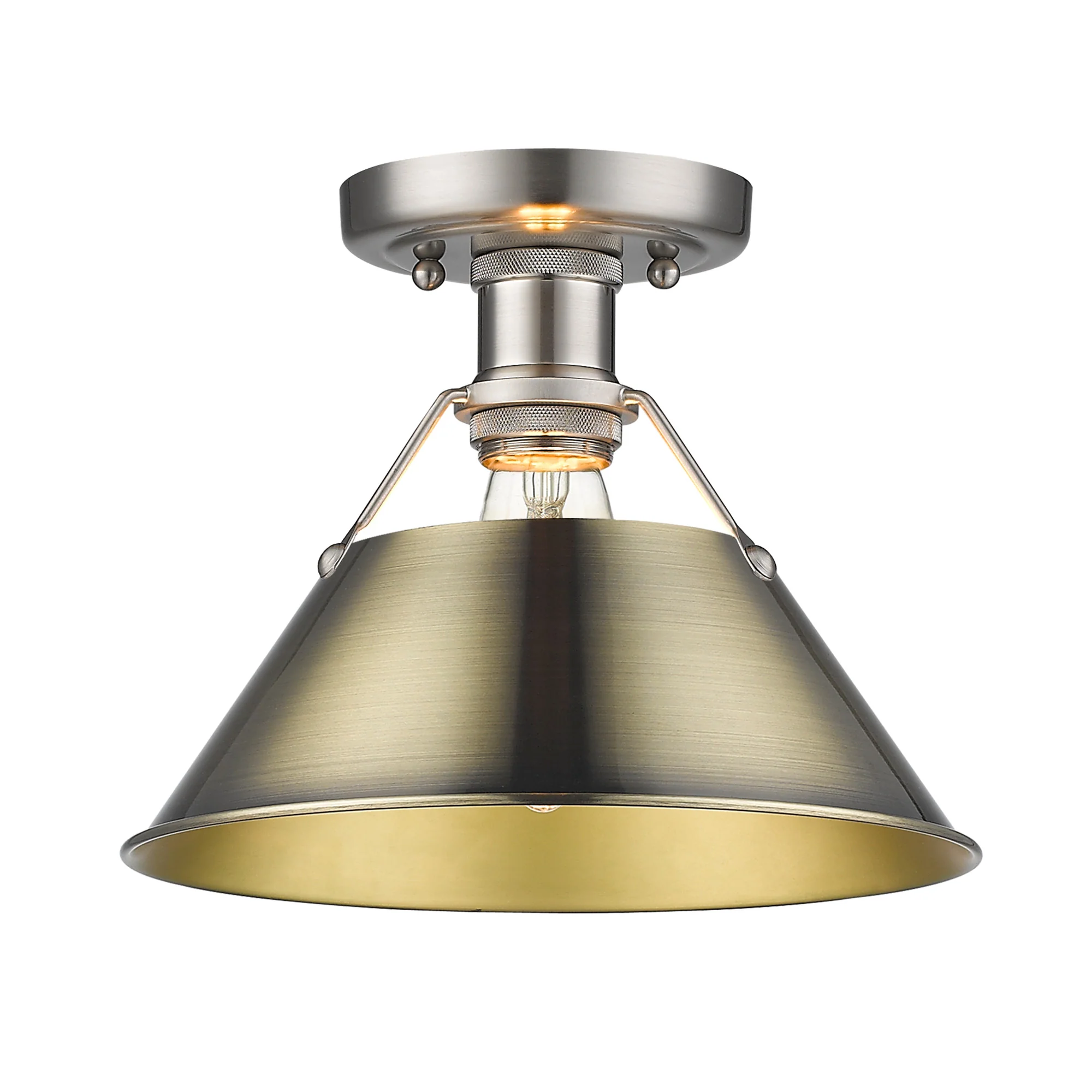 Orwell 1-light Flush Mount in Pewter and Aged Brass shade