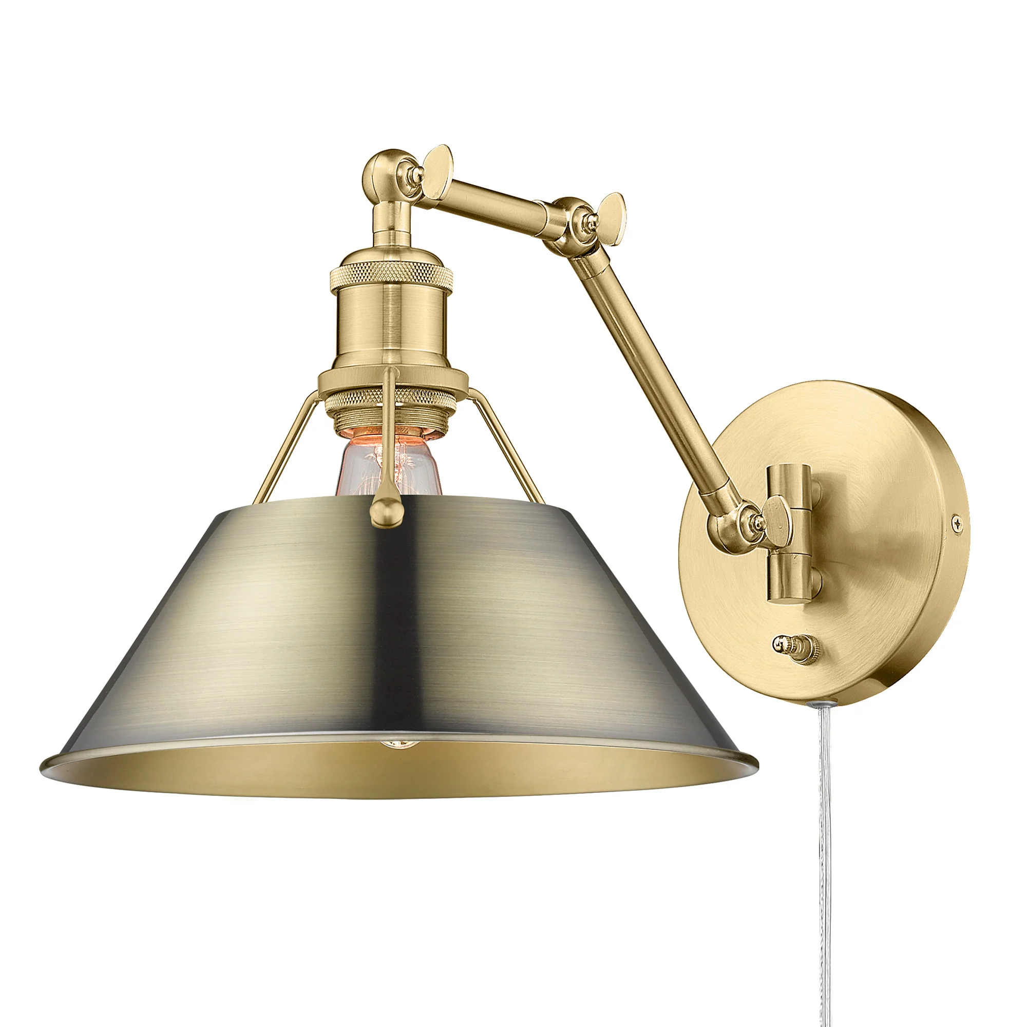 Orwell 1-light Swing Arm in Brushed Champagne Brass and Aged Brass shade