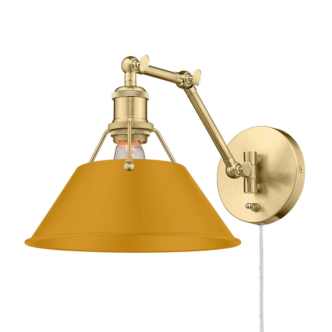 Orwell 1-light Swing Arm in Brushed Champagne Brass and Auric Yellow shade