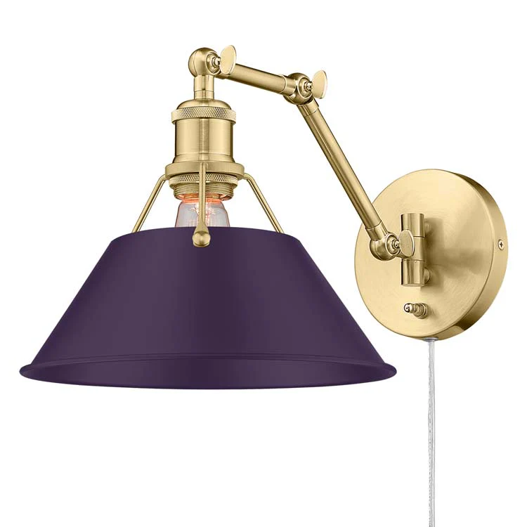 Orwell 1-light Swing Arm in Brushed Champagne Brass and Exotic Purple shade