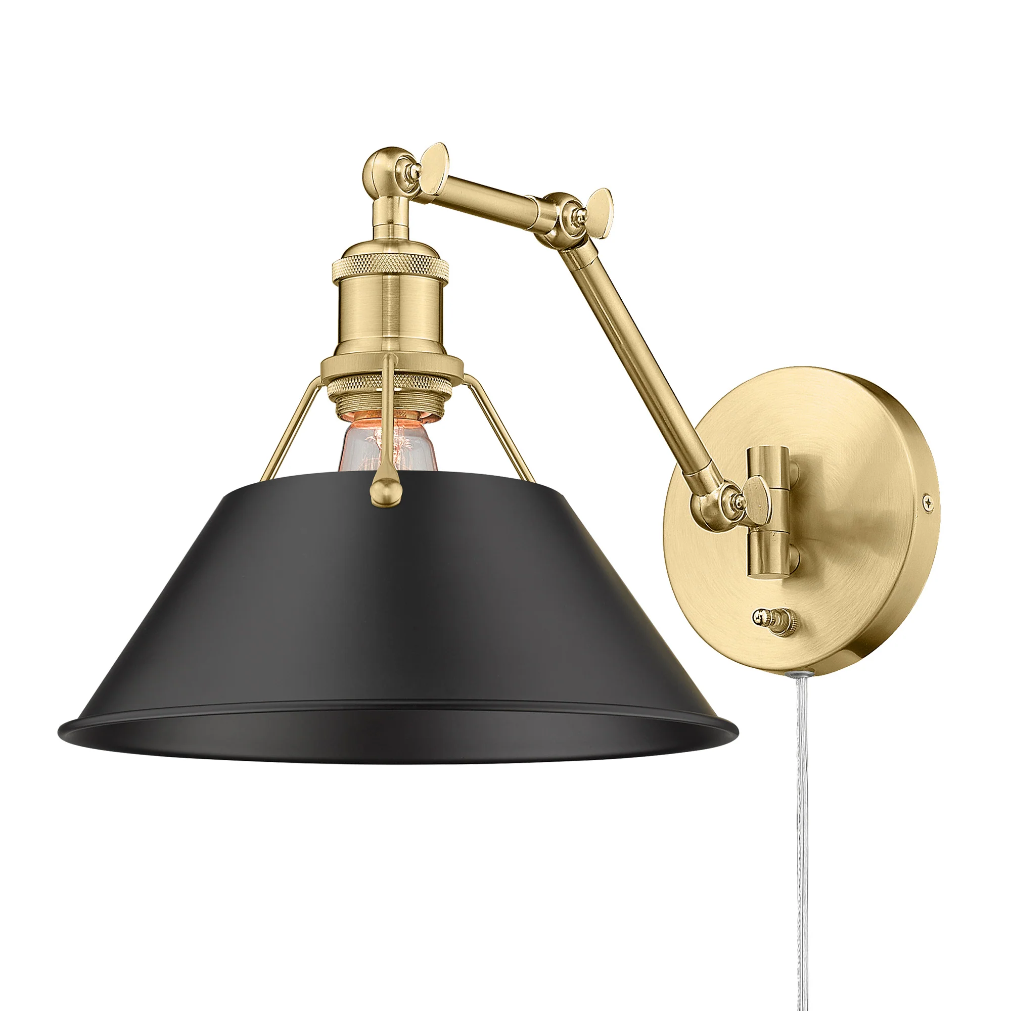 Orwell 1-light Swing Arm in Brushed Champagne Brass and Matte Black shade