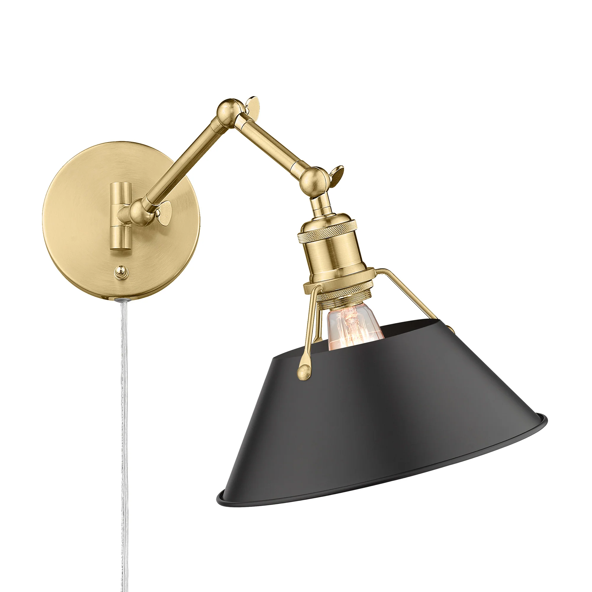 Orwell 1-light Swing Arm in Brushed Champagne Brass and Matte Black shade - Image 2