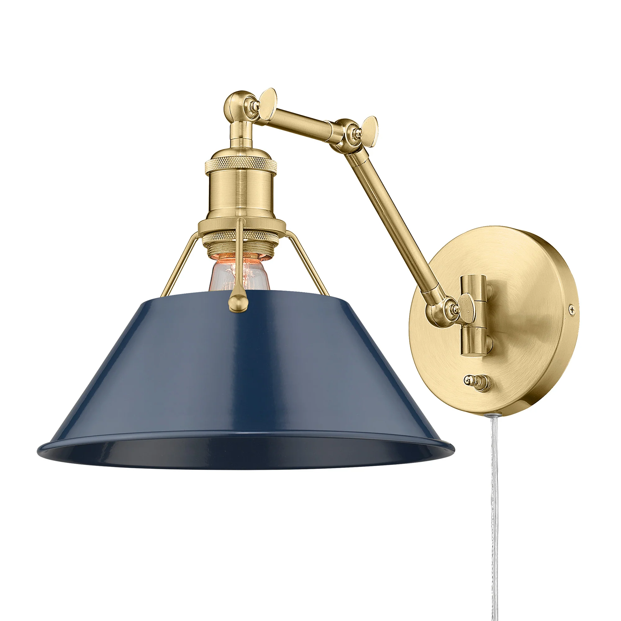 Orwell 1-light Swing Arm in Brushed Champagne Brass and Navy Blue shade