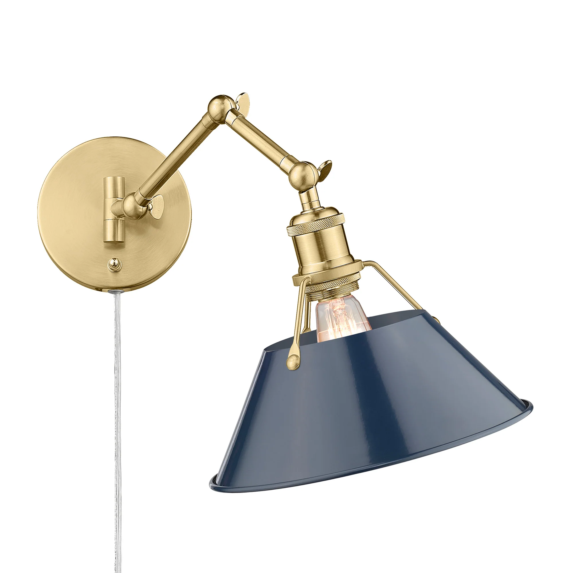 Orwell 1-light Swing Arm in Brushed Champagne Brass and Navy Blue shade - Image 2