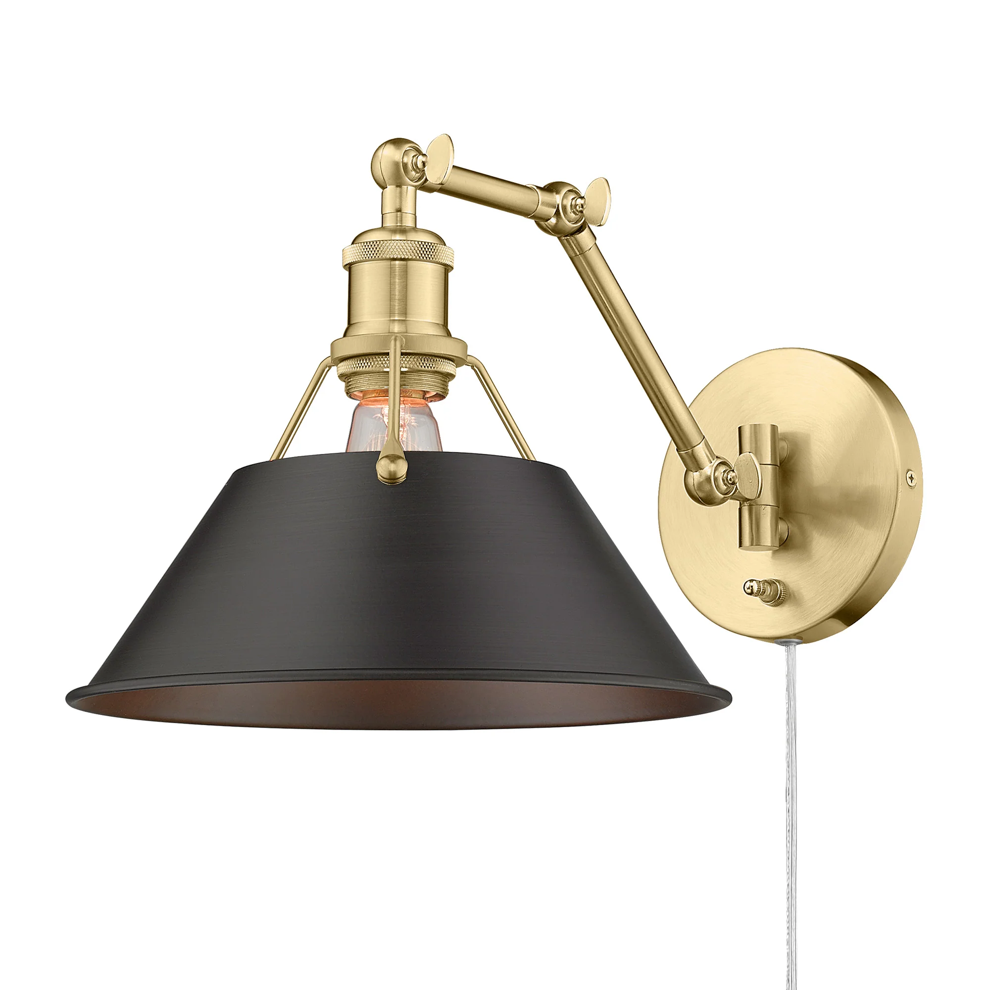 Orwell 1-light Swing Arm in Brushed Champagne Brass and Rubbed Bronze shade