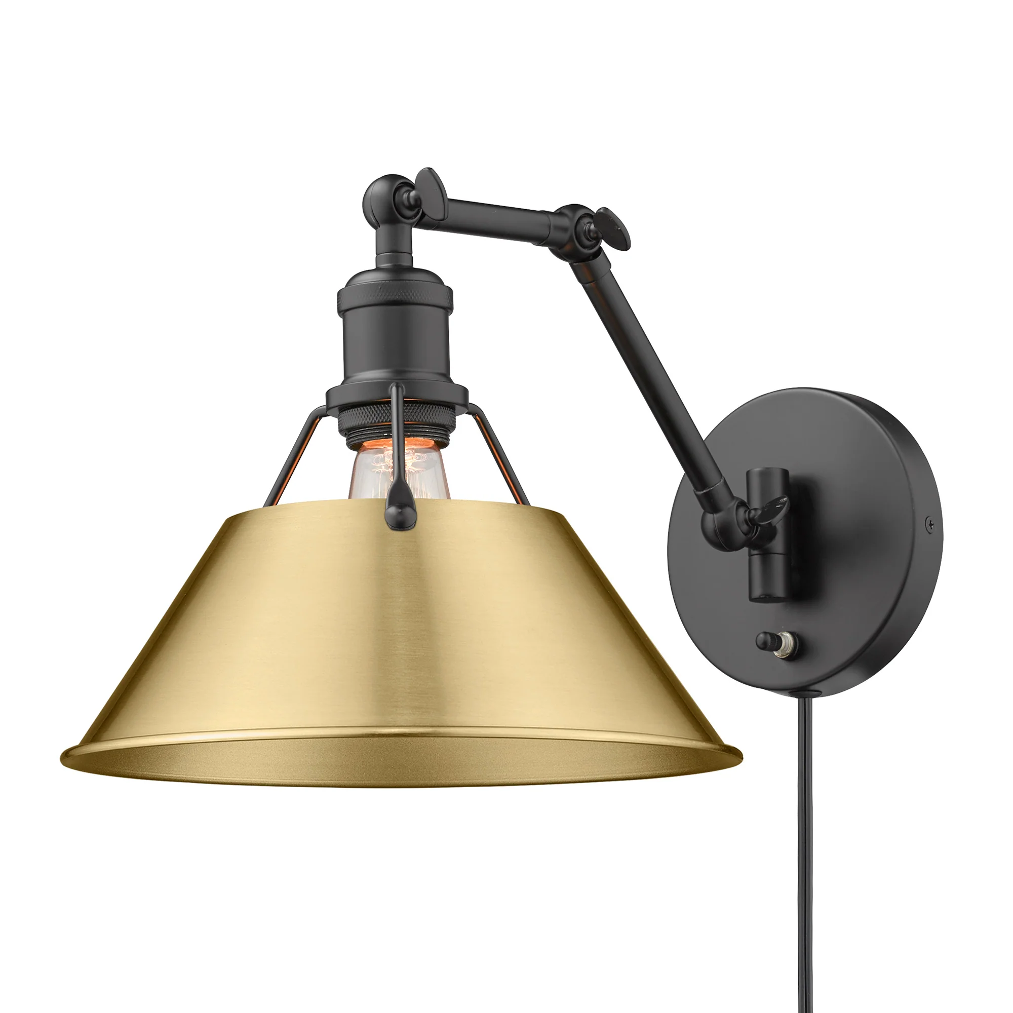 Orwell 1-light Swing Arm in Matte Black and Brushed Champagne Brass shade