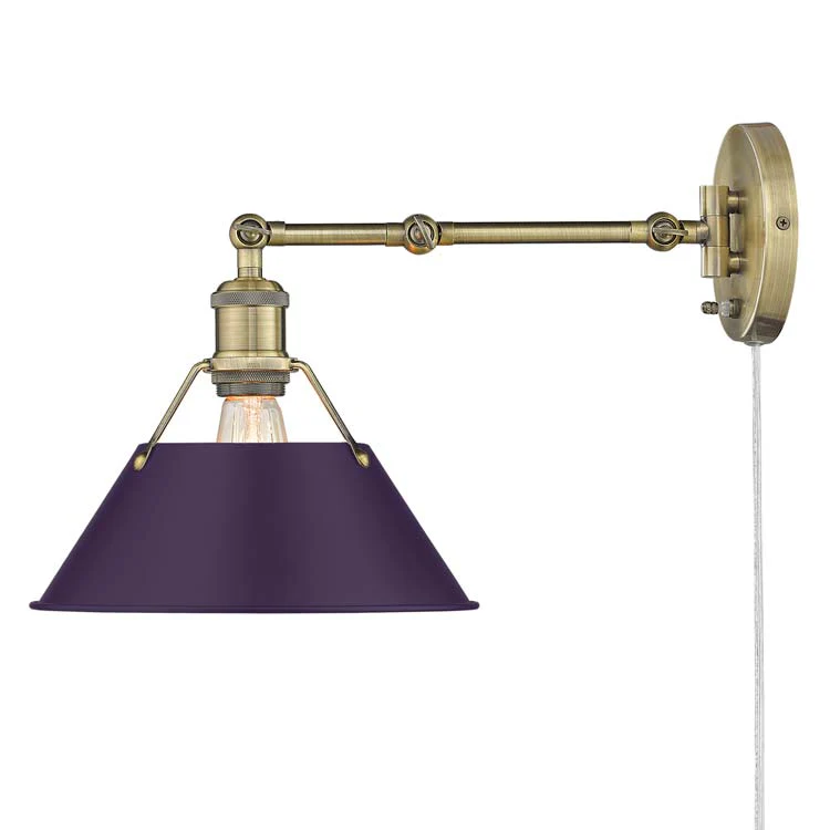 Orwell 1-light Swing Arm Wall Lamp in Aged Brass and Exotic Purple shade - Image 2