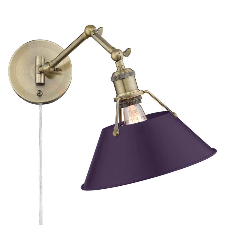 Orwell 1-light Swing Arm Wall Lamp in Aged Brass and Exotic Purple shade - Image 3