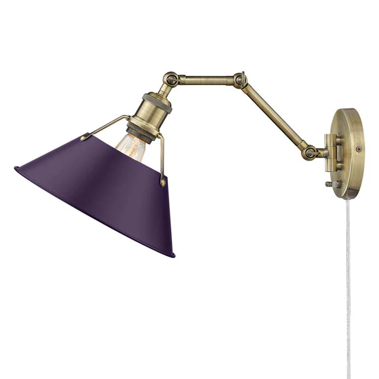 Orwell 1-light Swing Arm Wall Lamp in Aged Brass and Exotic Purple shade - Image 4