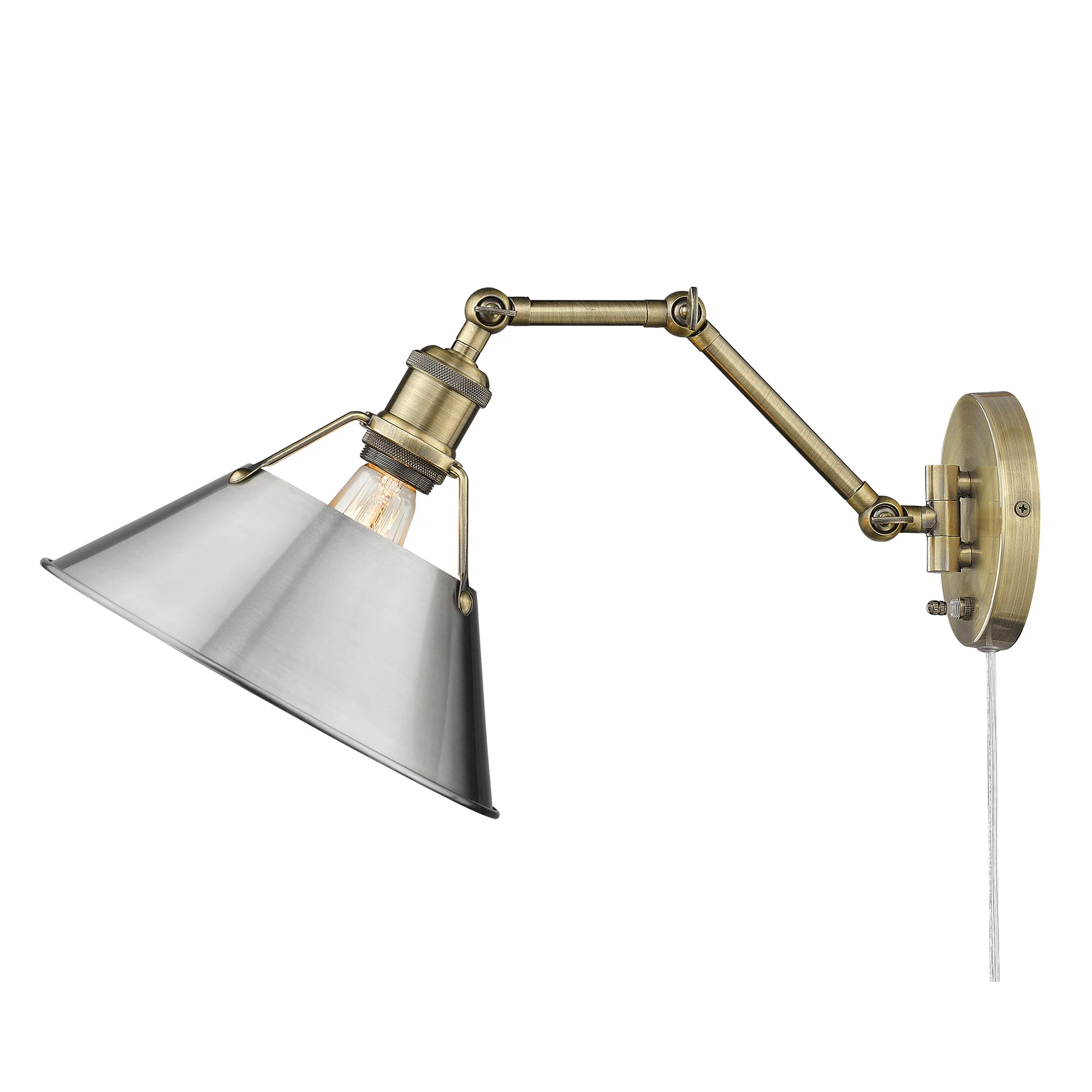 Orwell 1-light Swing Arm Wall Lamp in Aged Brass and Pewter shade - Image 4