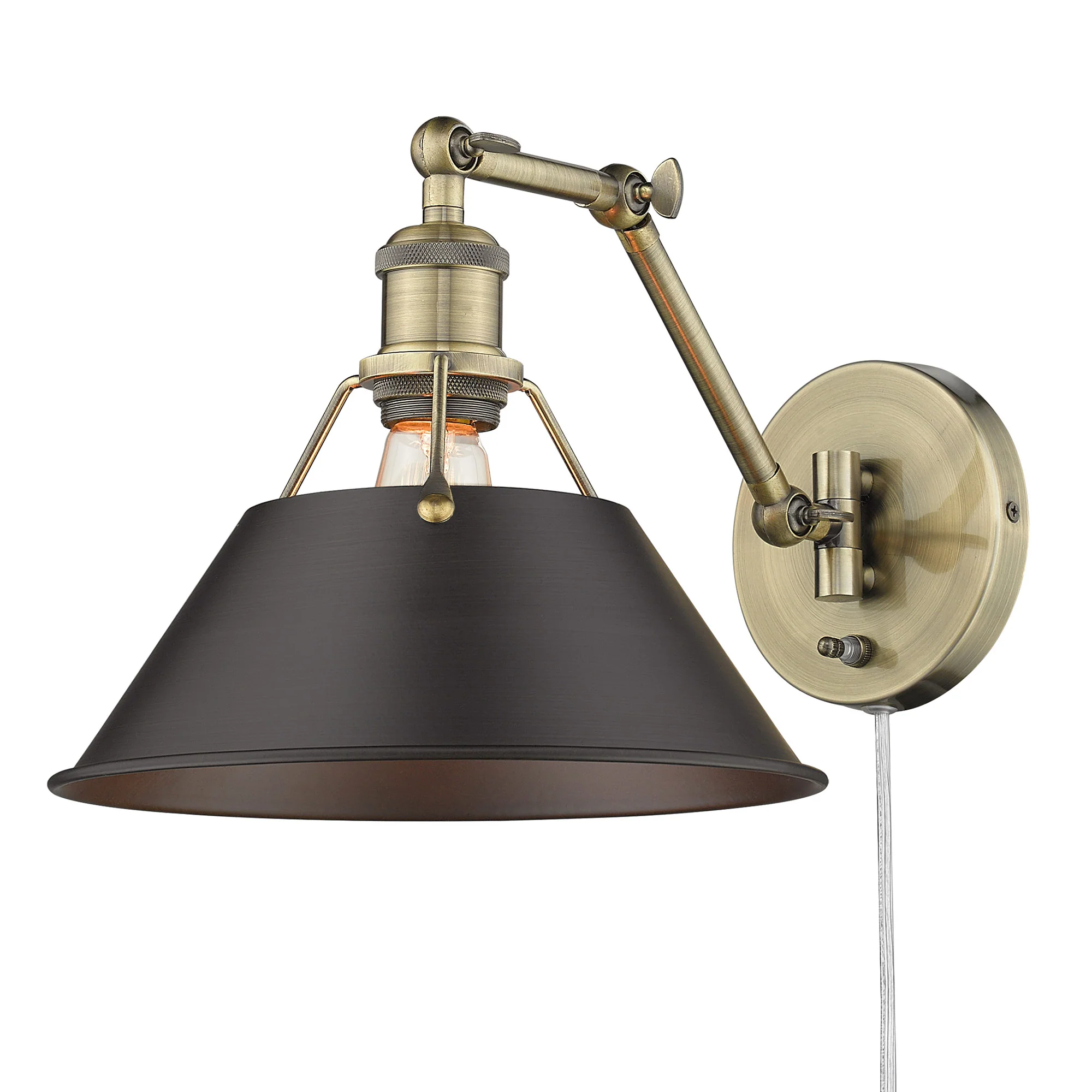 Orwell 1-light Swing Arm Wall Lamp in Aged Brass and Rubbed Bronze shade