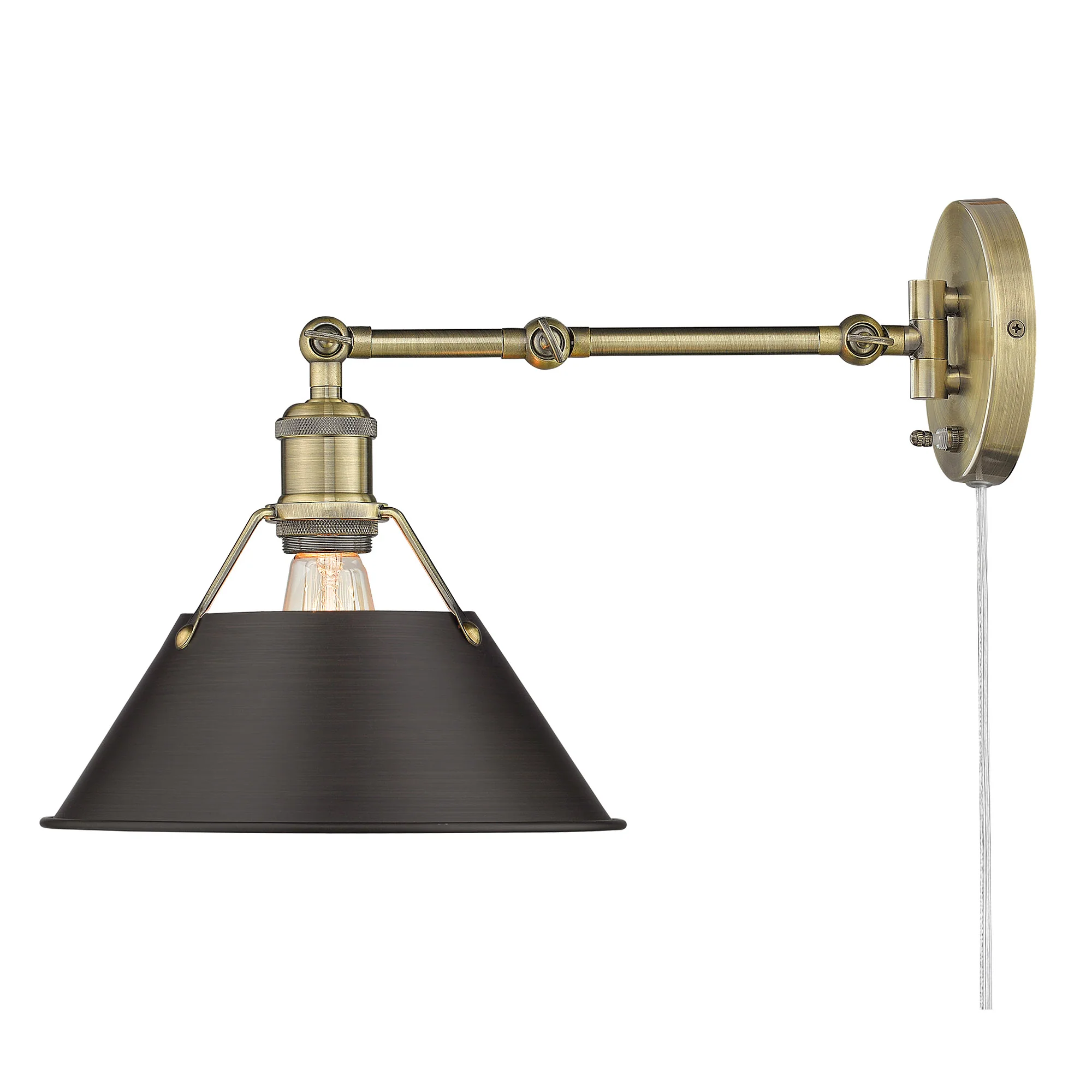 Orwell 1-light Swing Arm Wall Lamp in Aged Brass and Rubbed Bronze shade - Image 2