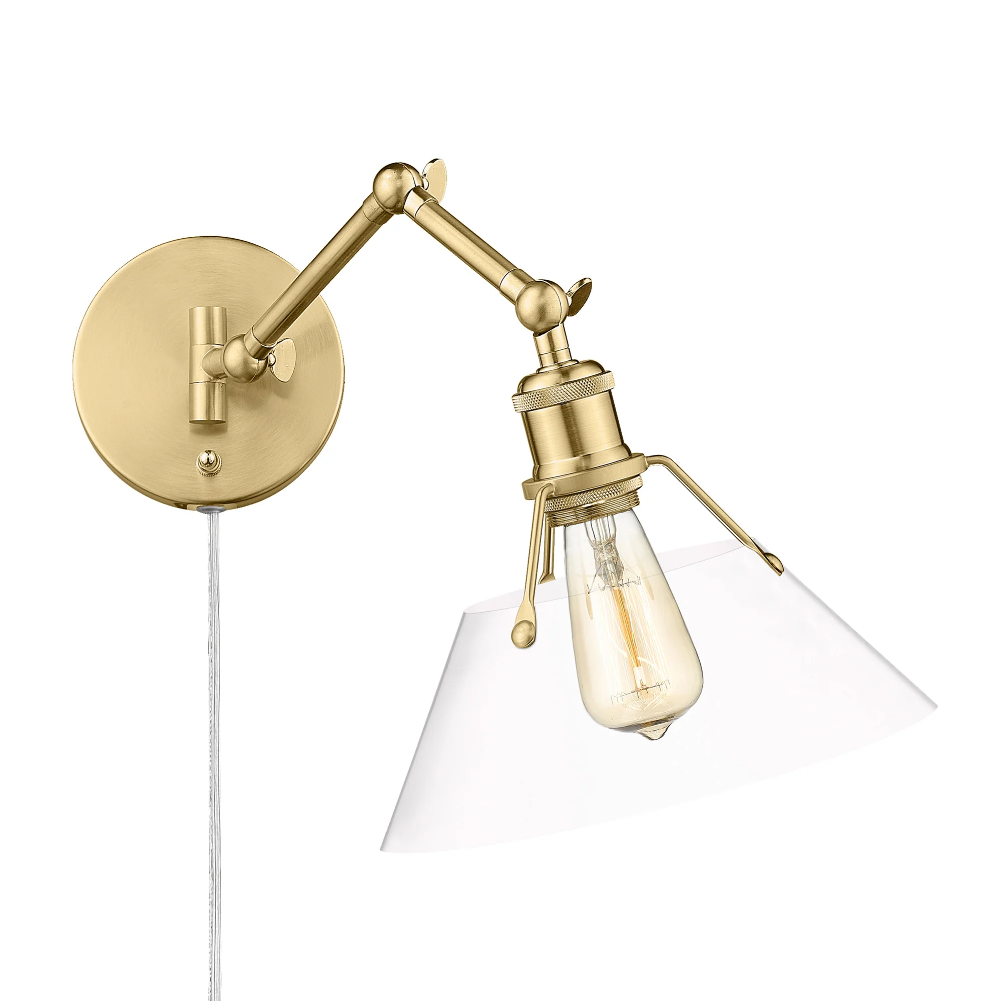 Orwell 1-light Swing Arm Wall Lamp in Brushed Champagne Brass and Clear Glass - Image 2