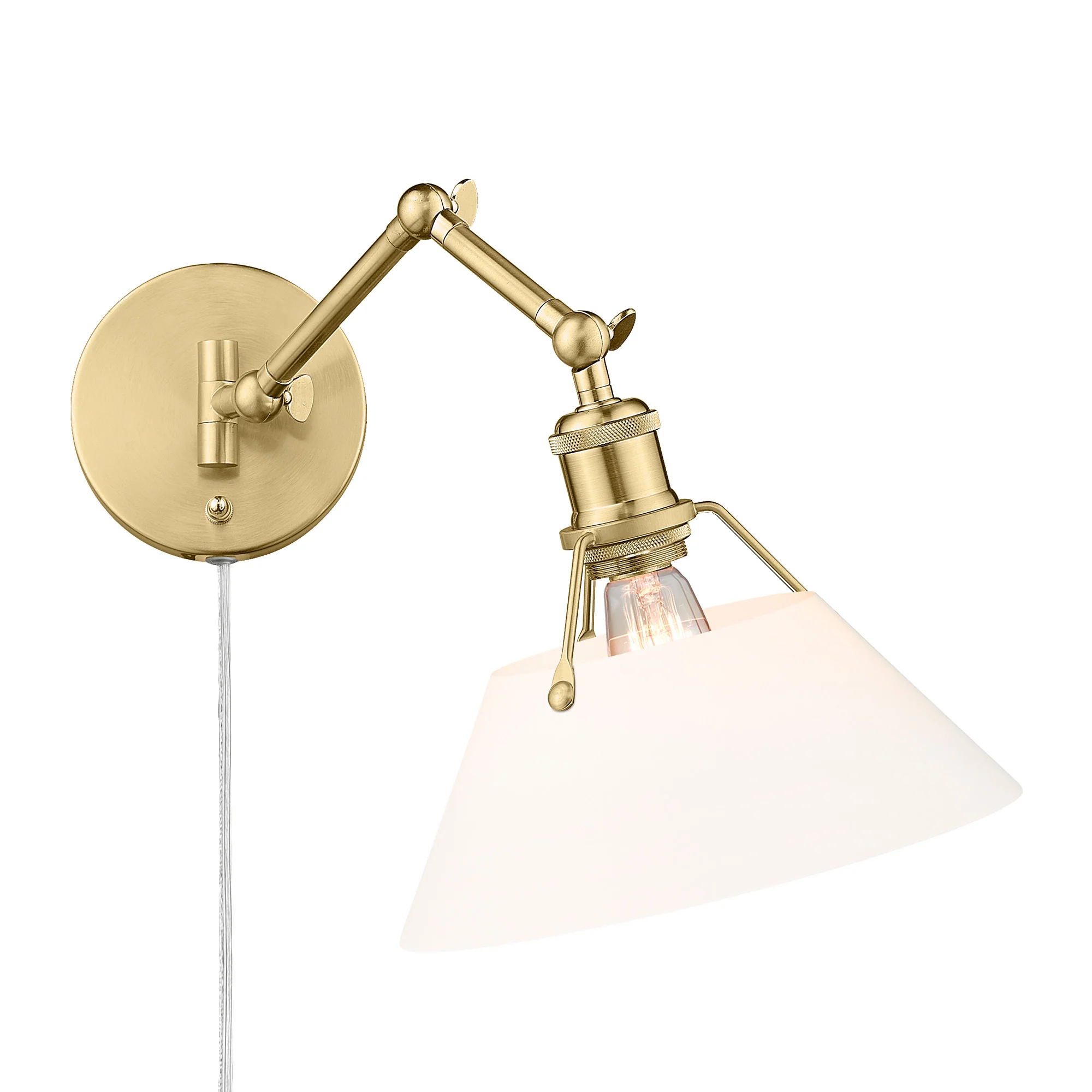 Orwell 1-light Swing Arm Wall Lamp in Brushed Champagne Brass and Opal Glass - Image 2