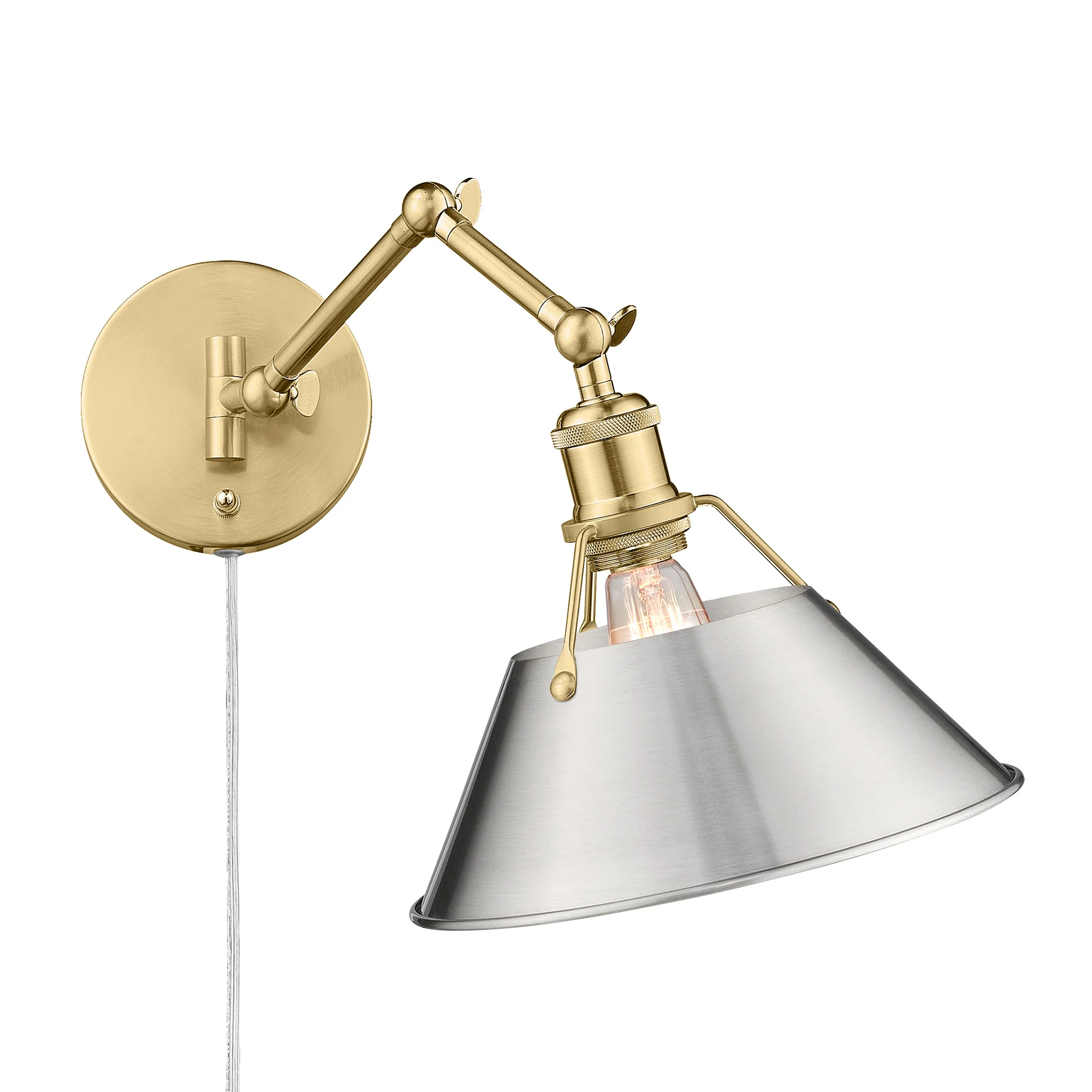 Orwell 1-light Swing Arm Wall Lamp in Brushed Champagne Brass and Pewter shade - Image 2