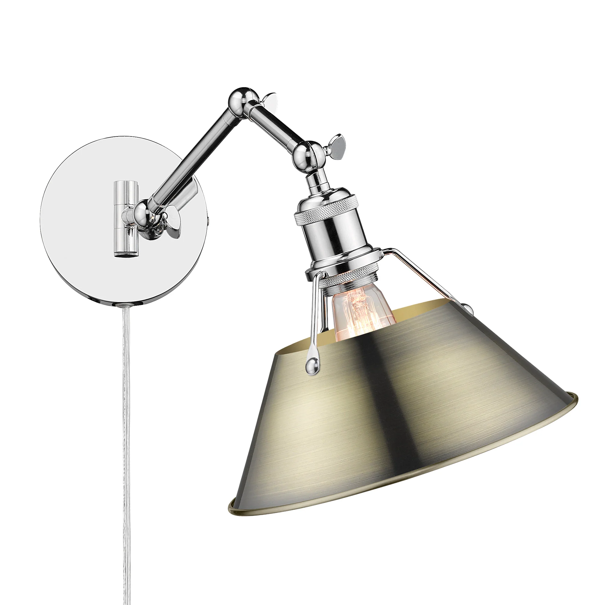 Orwell 1-light Swing Arm Wall Lamp in Chrome and Aged Brass shade - Image 2