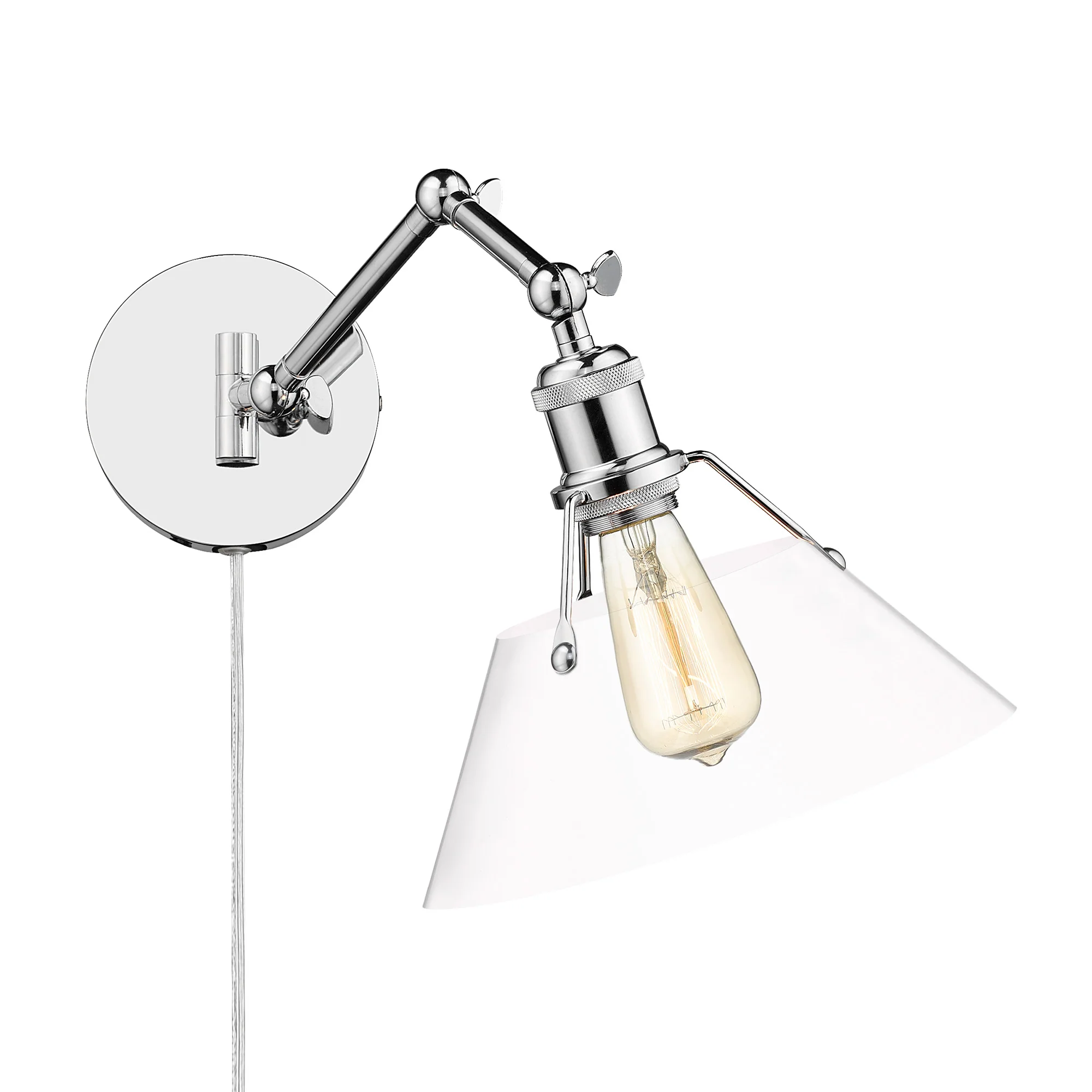 Orwell 1-light Swing Arm Wall Lamp in Chrome and Clear Glass - Image 2