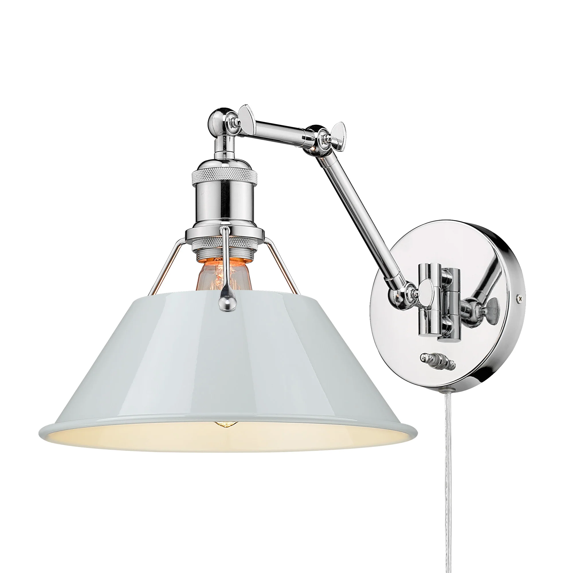 Orwell 1-light Swing Arm Wall Lamp in Chrome and Dusky Blue shade
