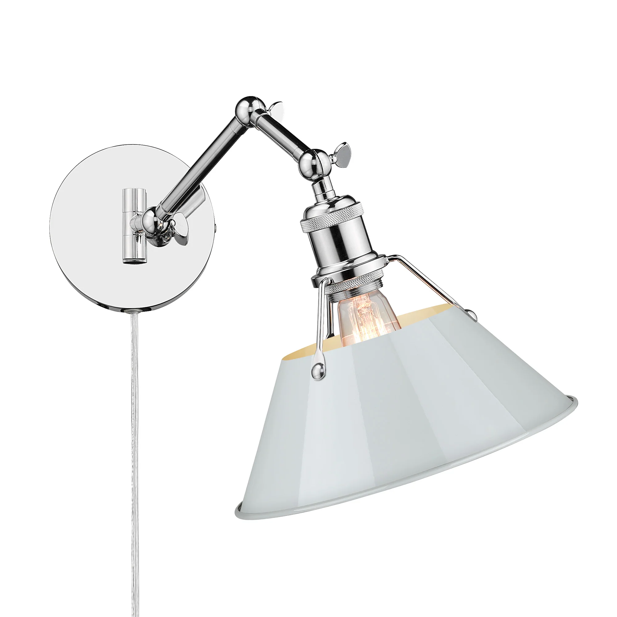 Orwell 1-light Swing Arm Wall Lamp in Chrome and Dusky Blue shade - Image 2