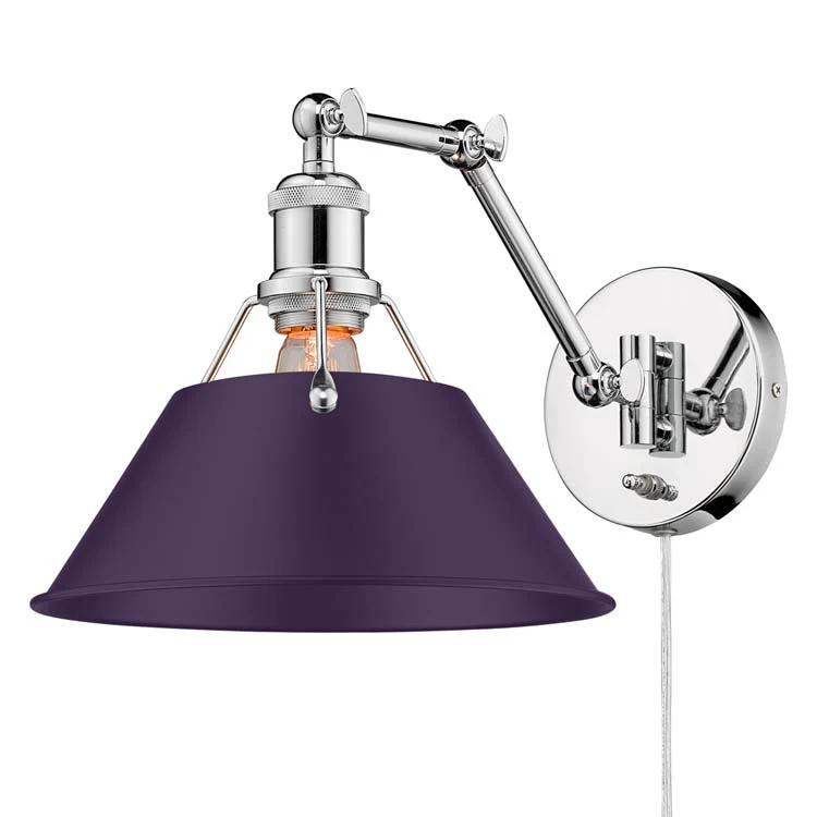 Orwell 1-light Swing Arm Wall Lamp in Chrome and Exotic Purple shade
