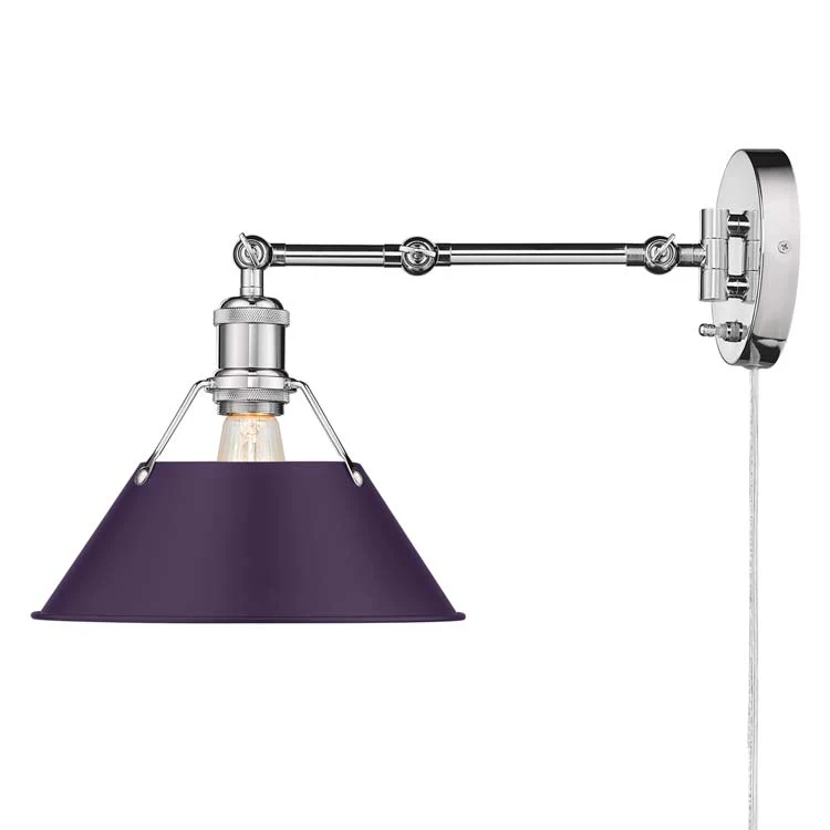 Orwell 1-light Swing Arm Wall Lamp in Chrome and Exotic Purple shade - Image 2