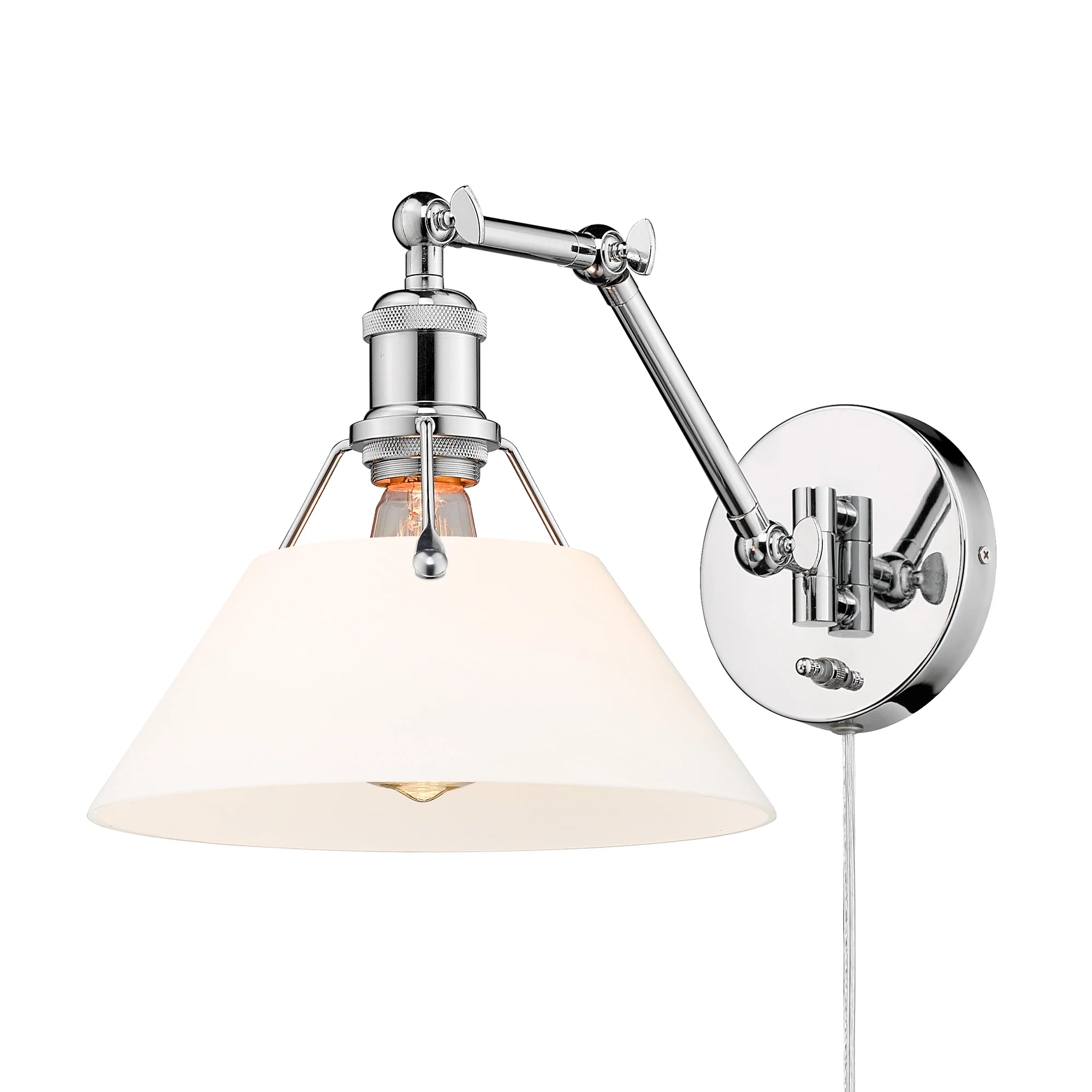 Orwell 1-light Swing Arm Wall Lamp in Chrome and Opal Glass