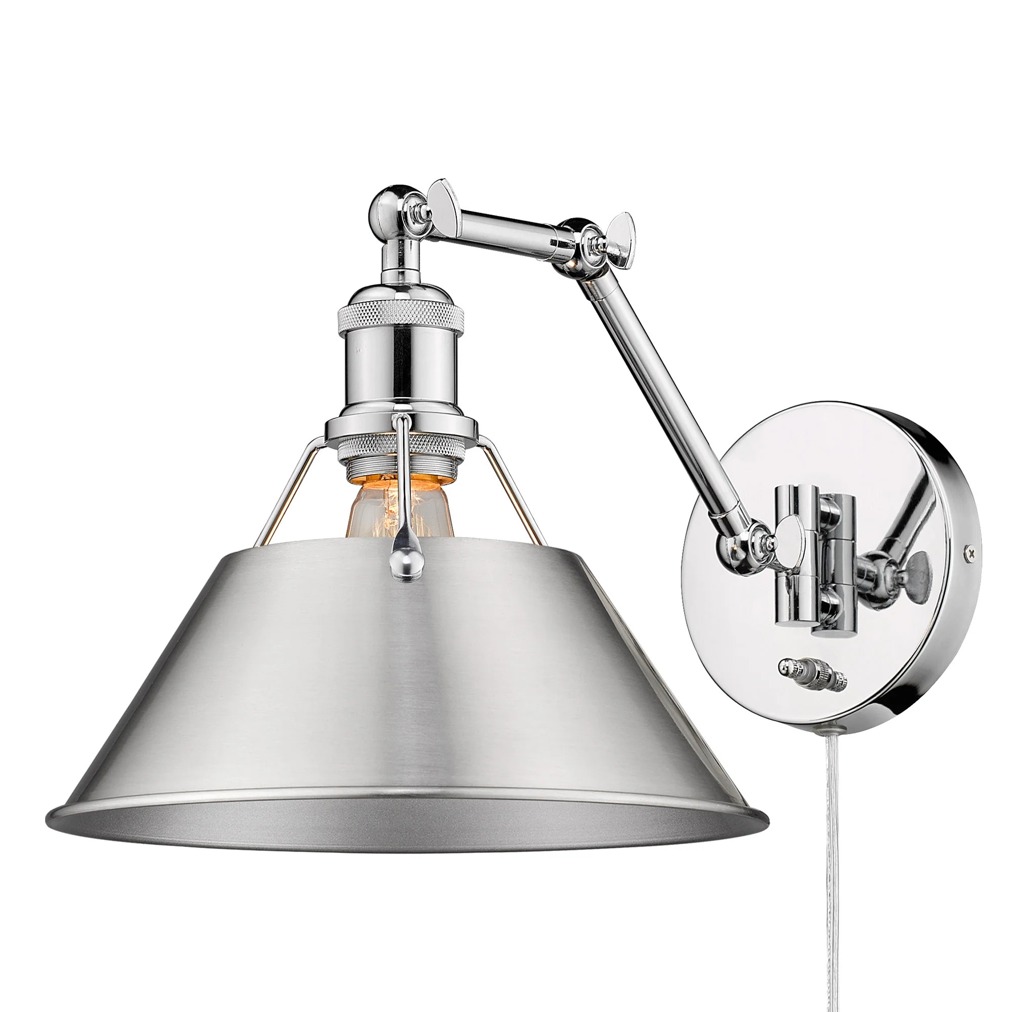 Orwell 1-light Swing Arm Wall Lamp in Chrome and Pewter shade