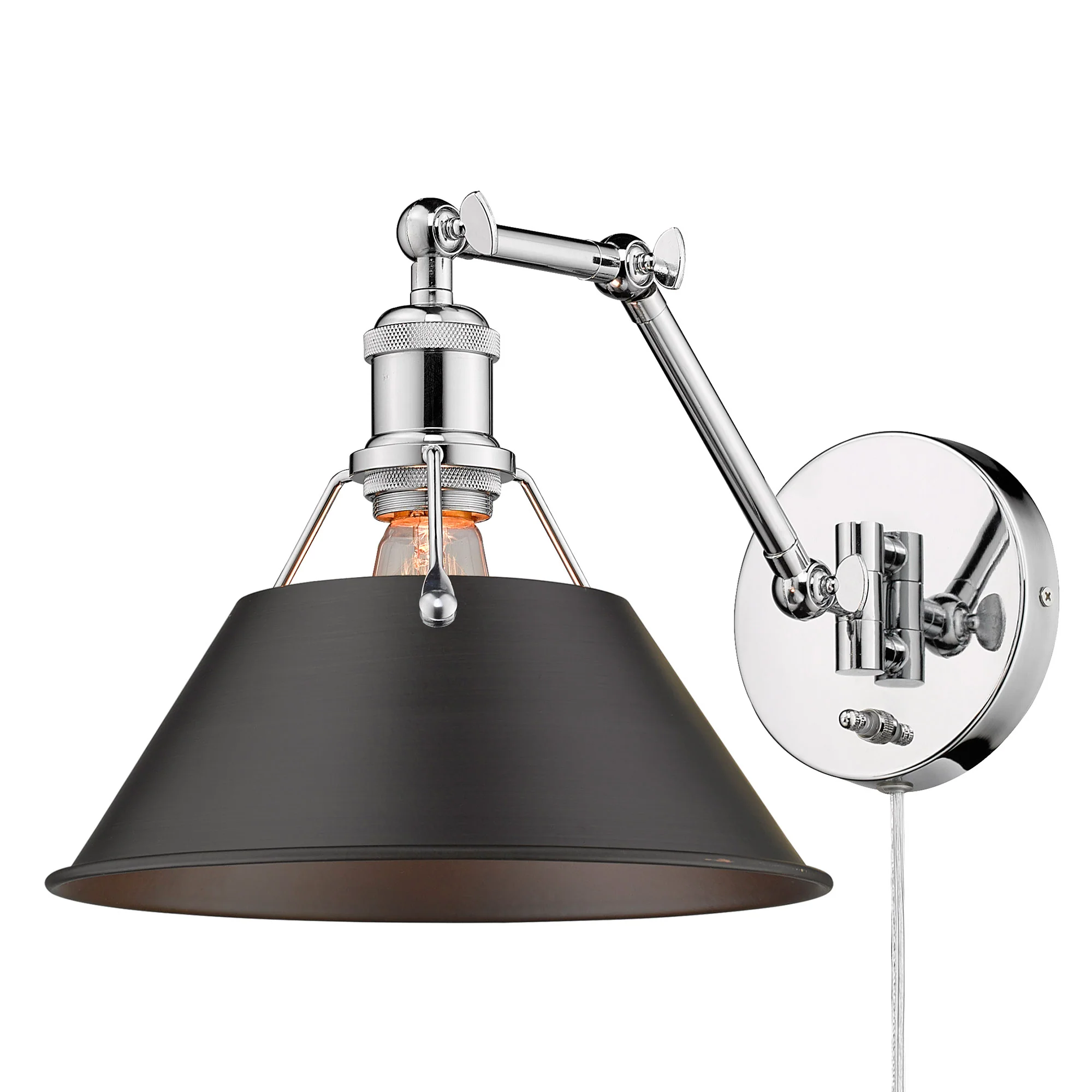 Orwell 1-light Swing Arm Wall Lamp in Chrome and Rubbed Bronze shade