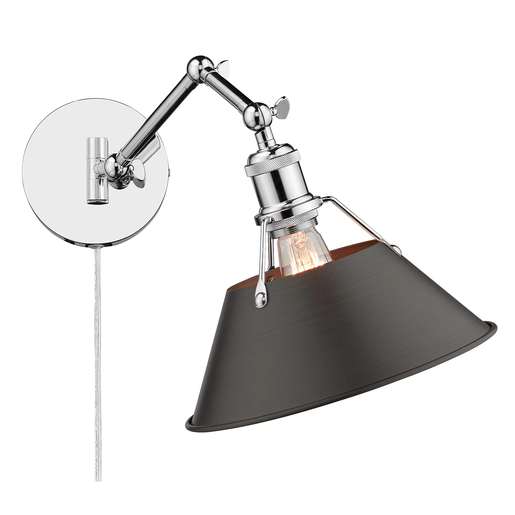 Orwell 1-light Swing Arm Wall Lamp in Chrome and Rubbed Bronze shade - Image 3
