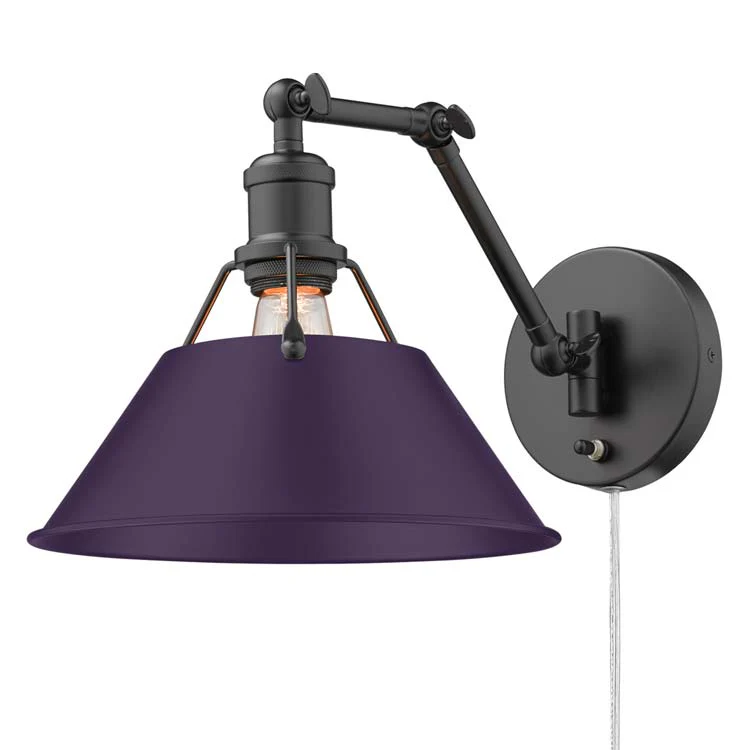 Orwell 1-light Swing Arm Wall Lamp in Matte Black and Exotic Purple shade