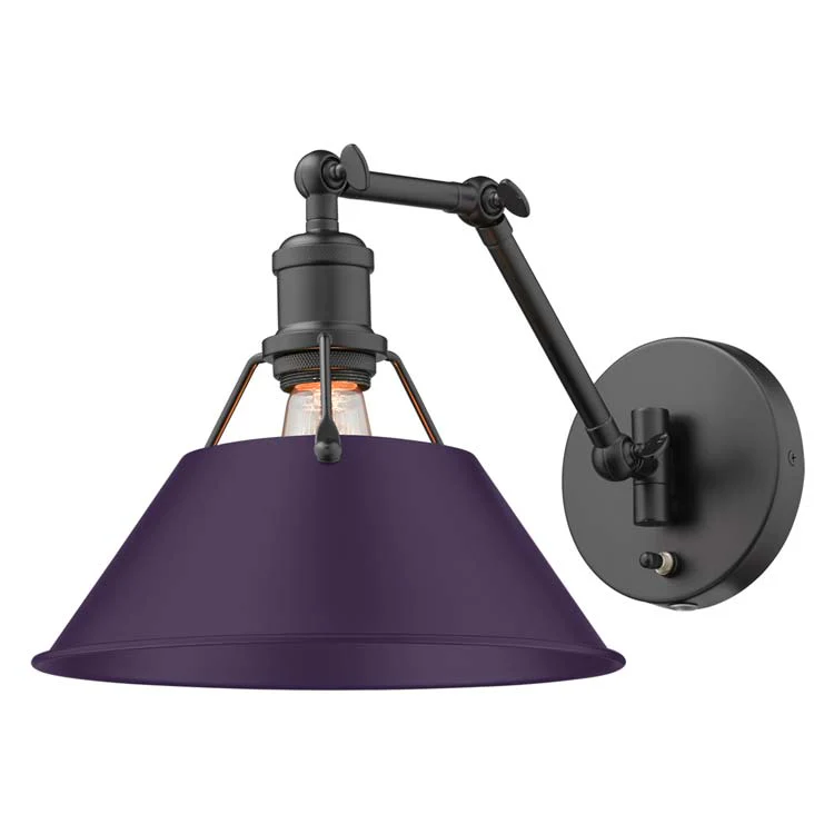 Orwell 1-light Swing Arm Wall Lamp in Matte Black and Exotic Purple shade - Image 2