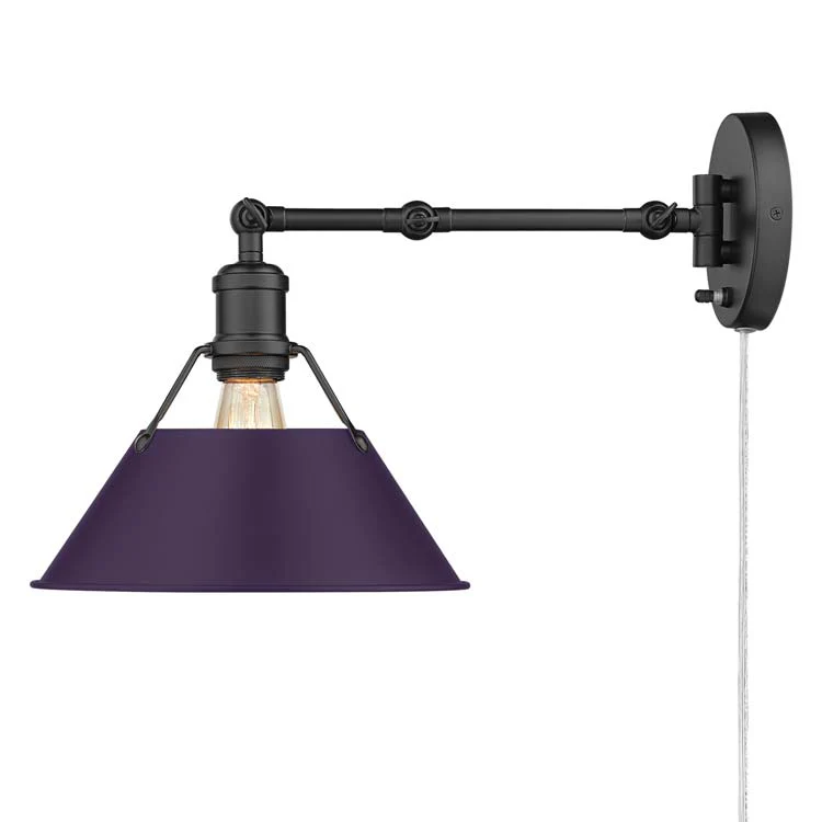 Orwell 1-light Swing Arm Wall Lamp in Matte Black and Exotic Purple shade - Image 3