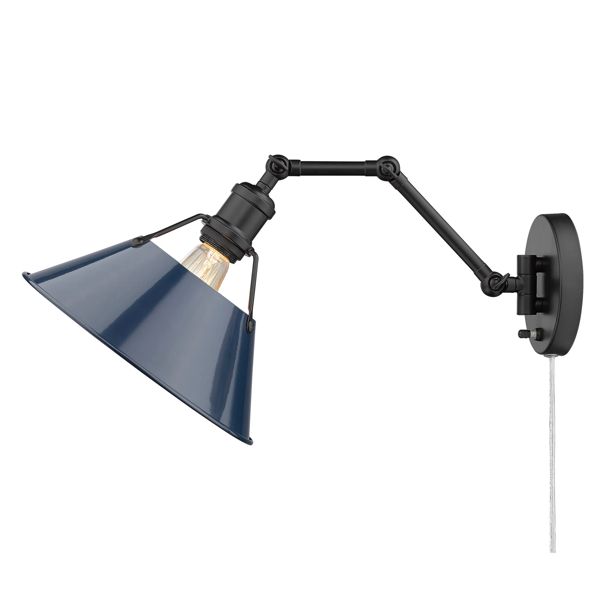 Orwell 1-light Swing Arm Wall Lamp in Matte Black and Navy Blue shade - Image 4