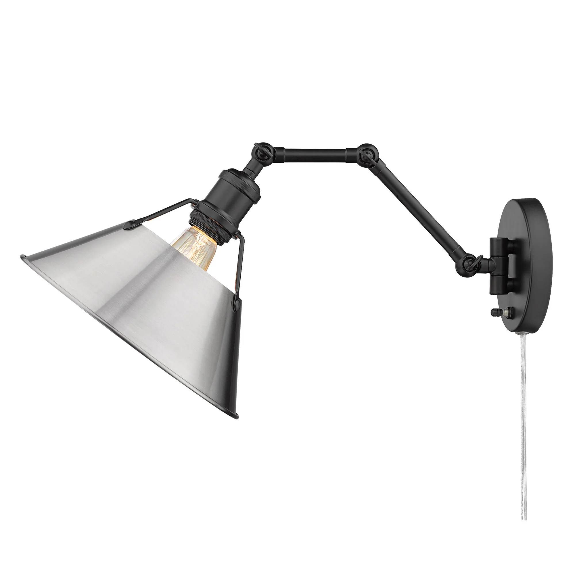 Orwell 1-light Swing Arm Wall Lamp in Matte Black and Pewter shade - Image 4