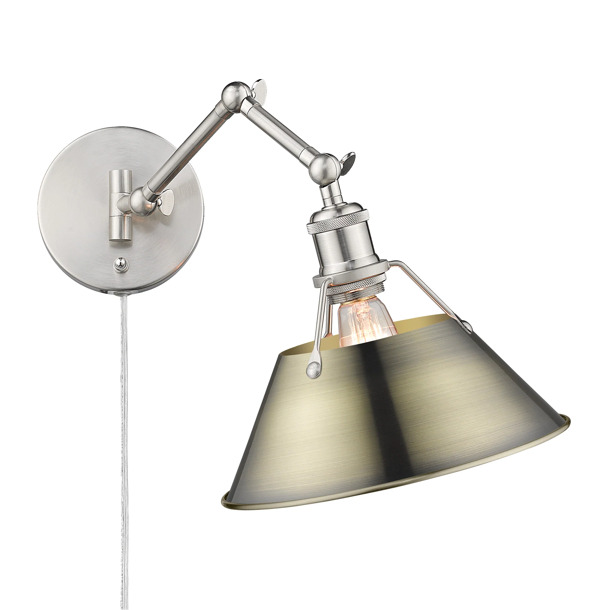 Orwell 1-light Swing Arm Wall Lamp in Pewter and Aged Brass shade - Image 2