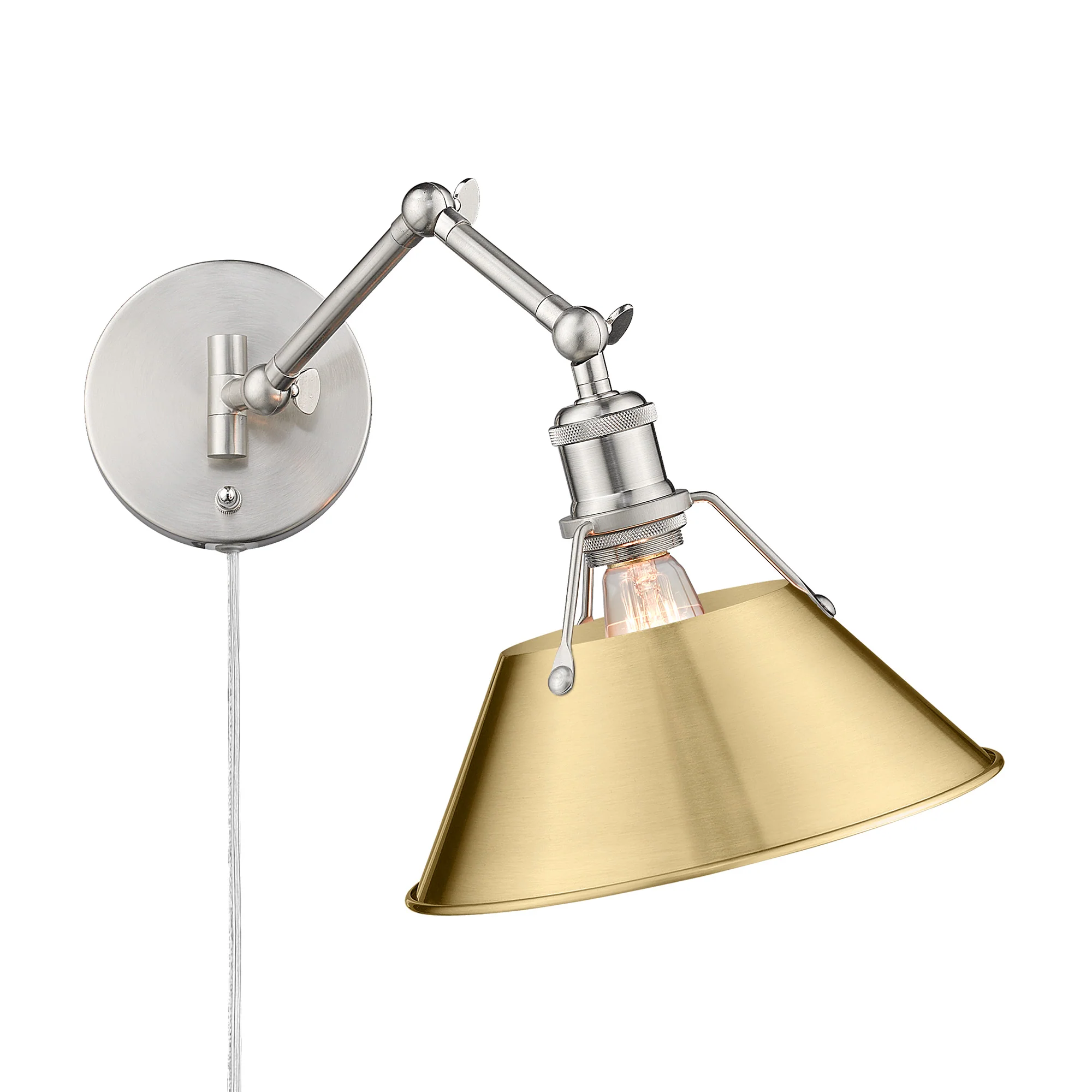 Orwell 1-light Swing Arm Wall Lamp in Pewter and Brushed Champagne Brass shade - Image 2