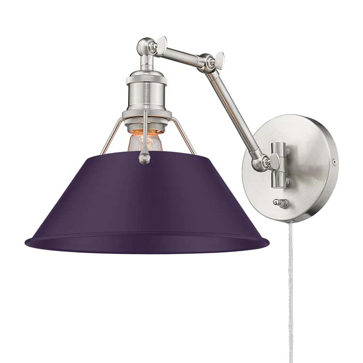 Orwell 1-light Swing Arm Wall Lamp in Pewter and Exotic Purple shade