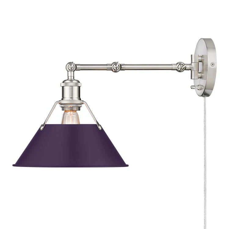 Orwell 1-light Swing Arm Wall Lamp in Pewter and Exotic Purple shade - Image 2