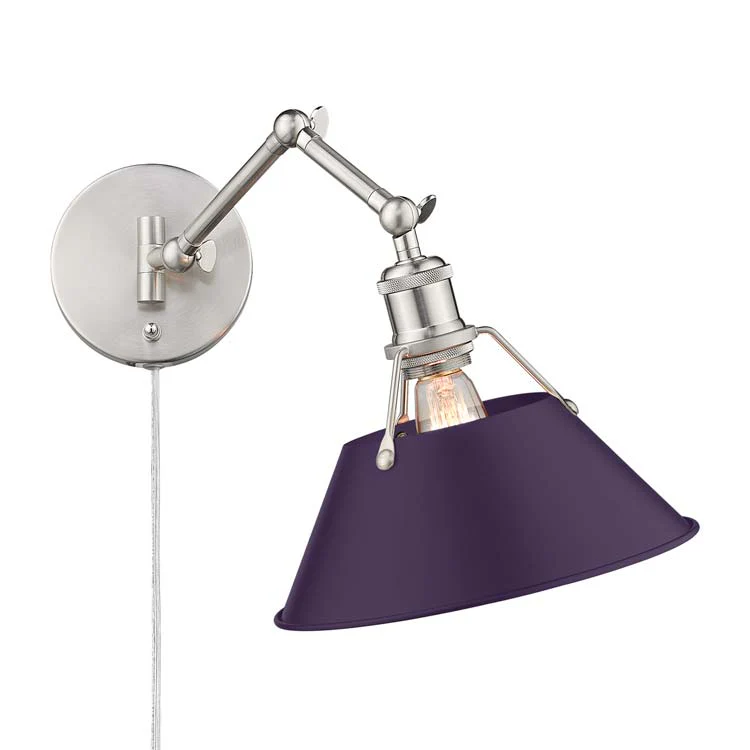 Orwell 1-light Swing Arm Wall Lamp in Pewter and Exotic Purple shade - Image 3