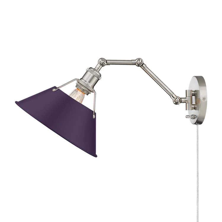 Orwell 1-light Swing Arm Wall Lamp in Pewter and Exotic Purple shade - Image 4