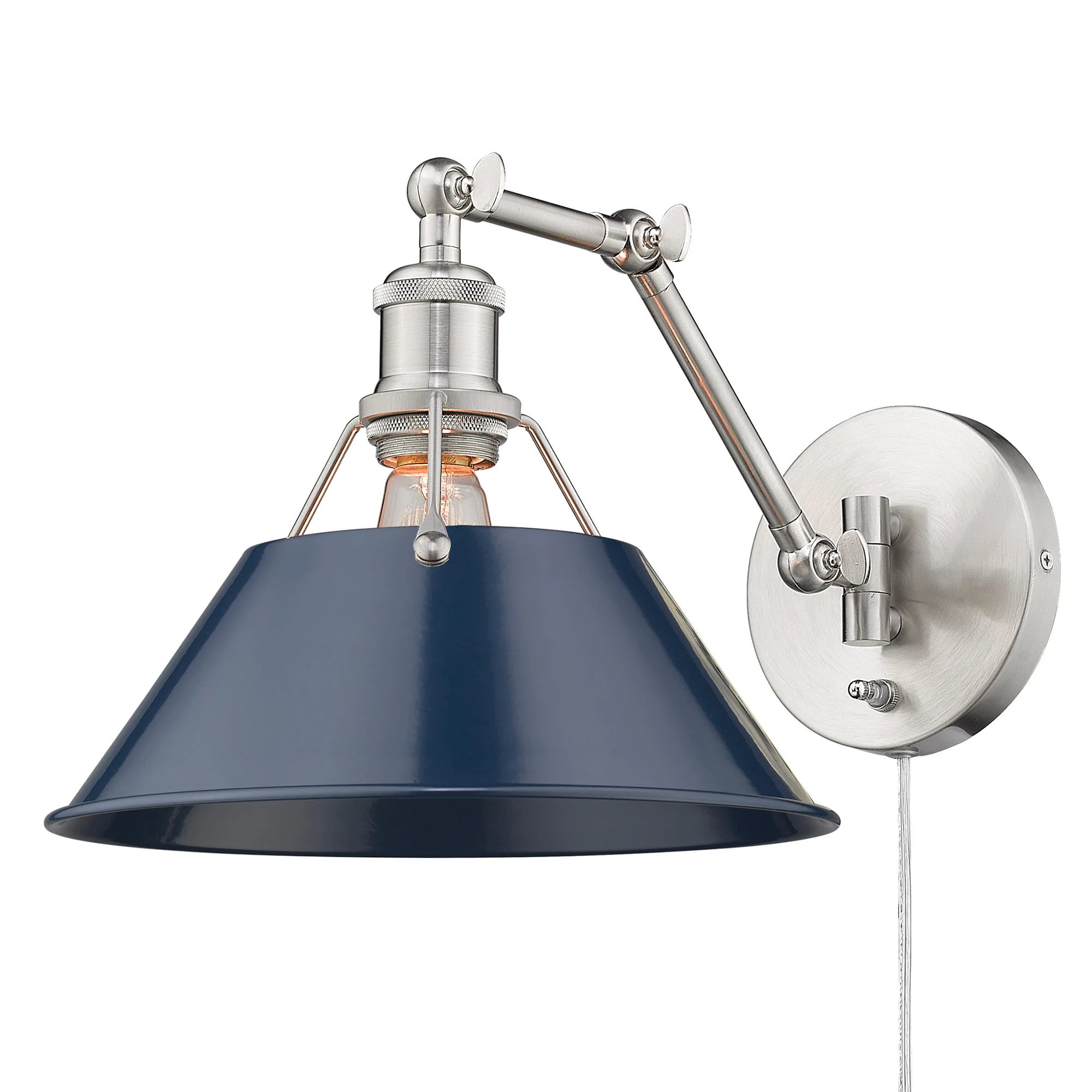 Orwell 1-light Swing Arm Wall Lamp in Pewter and Navy Blue shade
