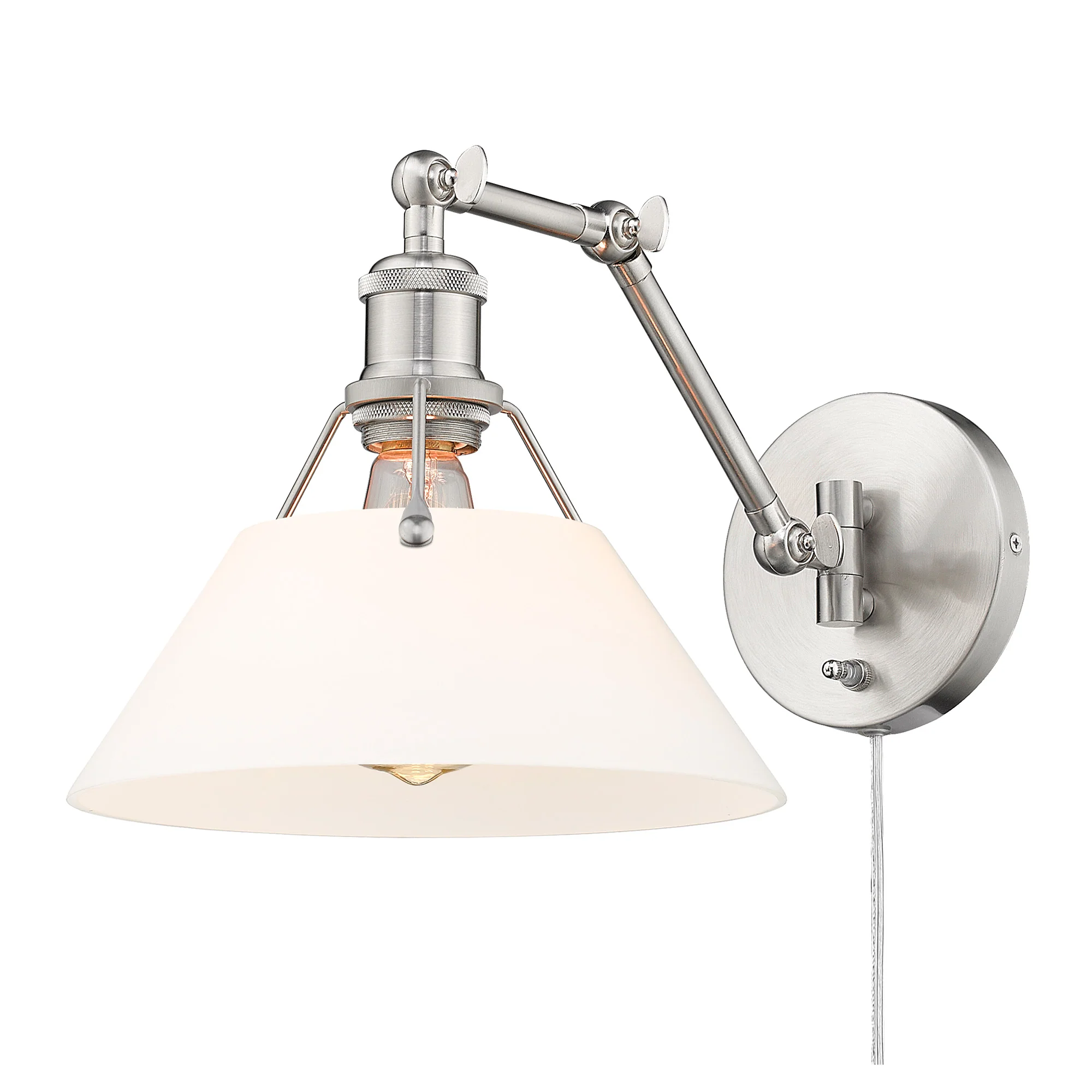 Orwell 1-light Swing Arm Wall Lamp in Pewter and Opal Glass
