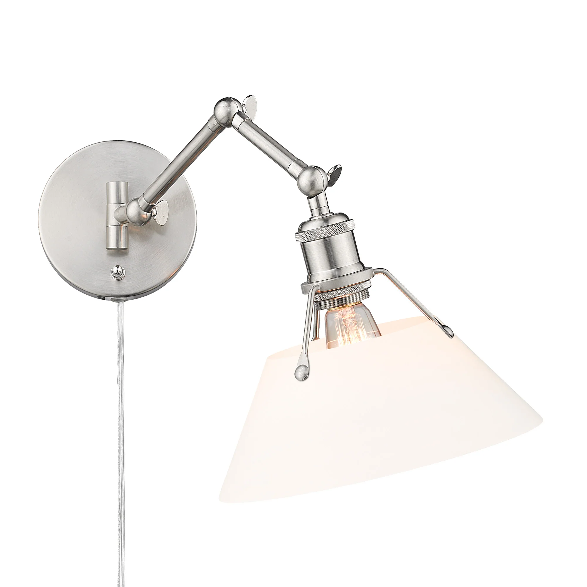 Orwell 1-light Swing Arm Wall Lamp in Pewter and Opal Glass - Image 2