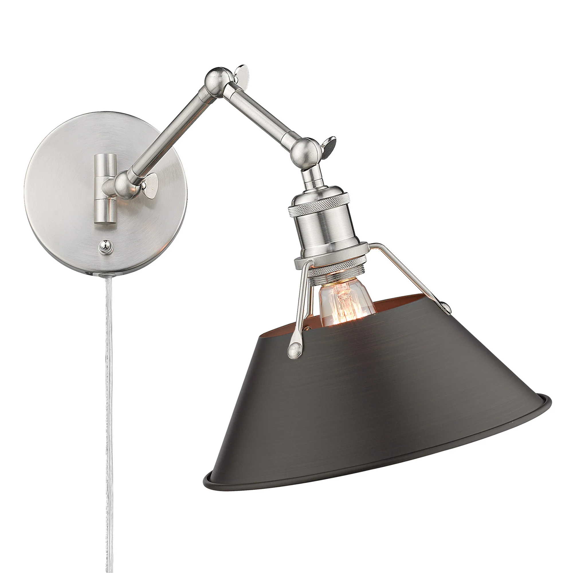 Orwell 1-light Swing Arm Wall Lamp in Pewter and Rubbed Bronze shade - Image 3