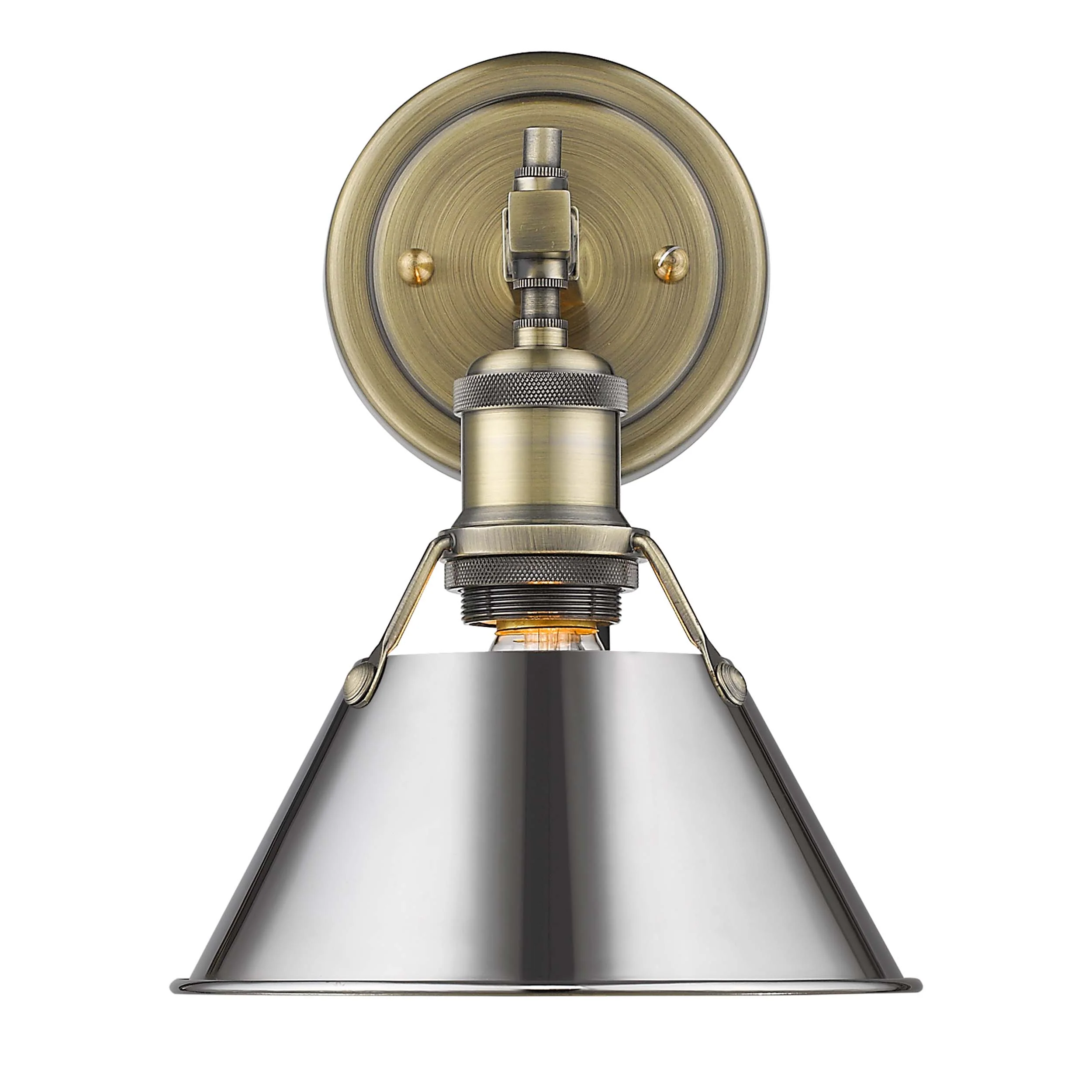 Orwell 1-light Vanity in Aged Brass and Chrome shade - Image 2
