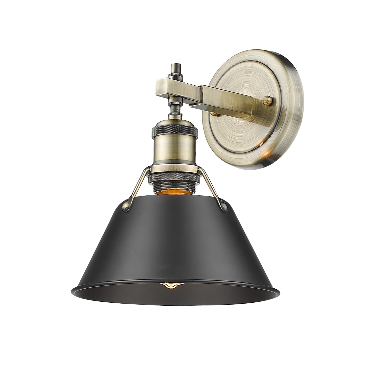 Orwell 1-light Vanity in Aged Brass and Matte Black shade